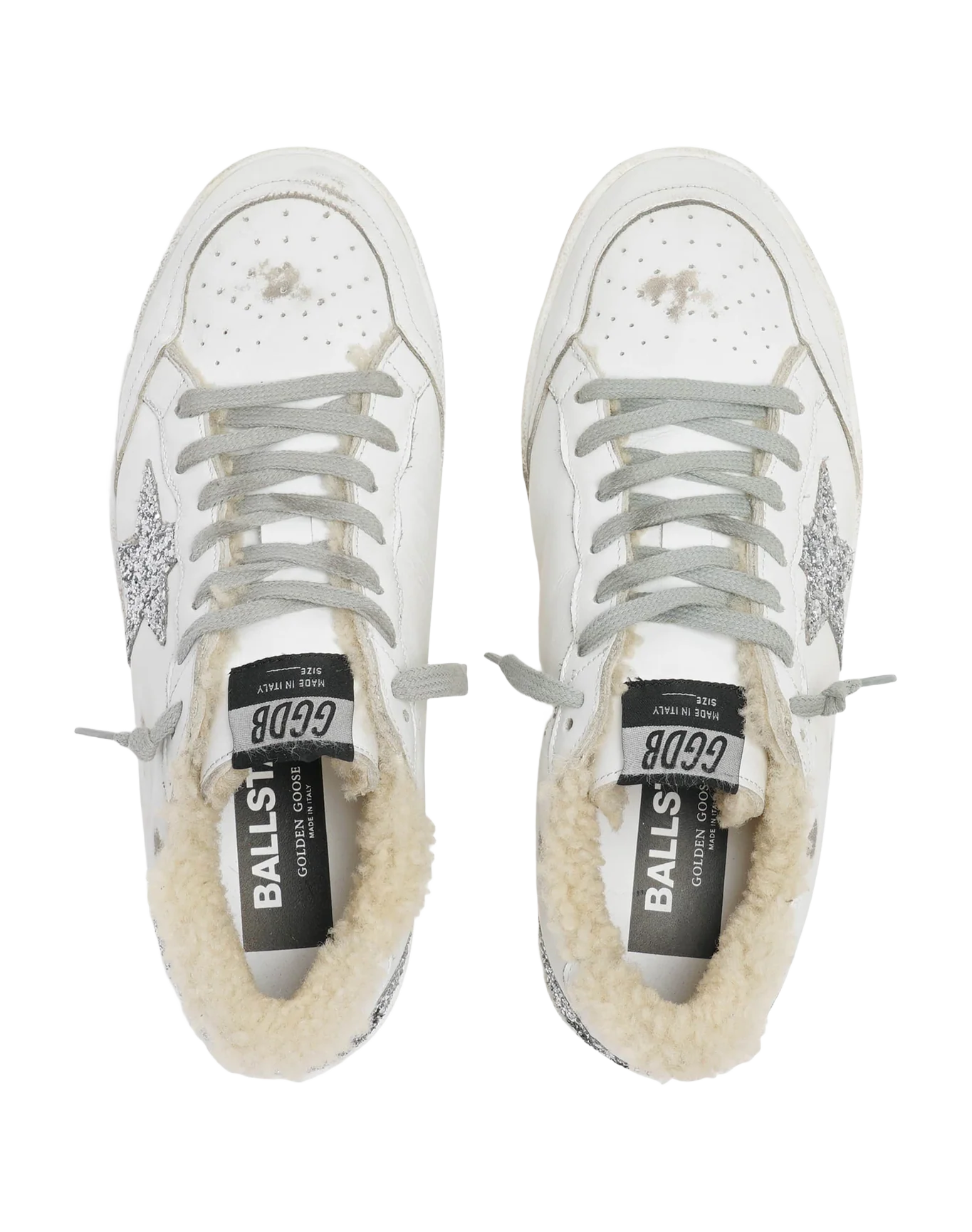 Women | Ball Star Sneakers Leather with Glitter Details & Shearling Lining | White x Silver - Image 9