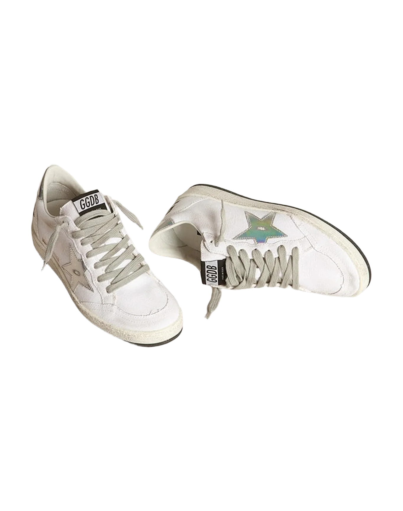 Women | Ball Star Sneakers White Canvas with Iridescent Leather Star & Heel Tab | White x Silver - Image 3