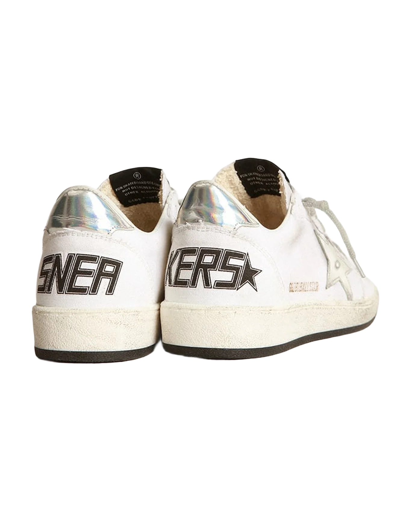 Women | Ball Star Sneakers White Canvas with Iridescent Leather Star & Heel Tab | White x Silver - Image 4