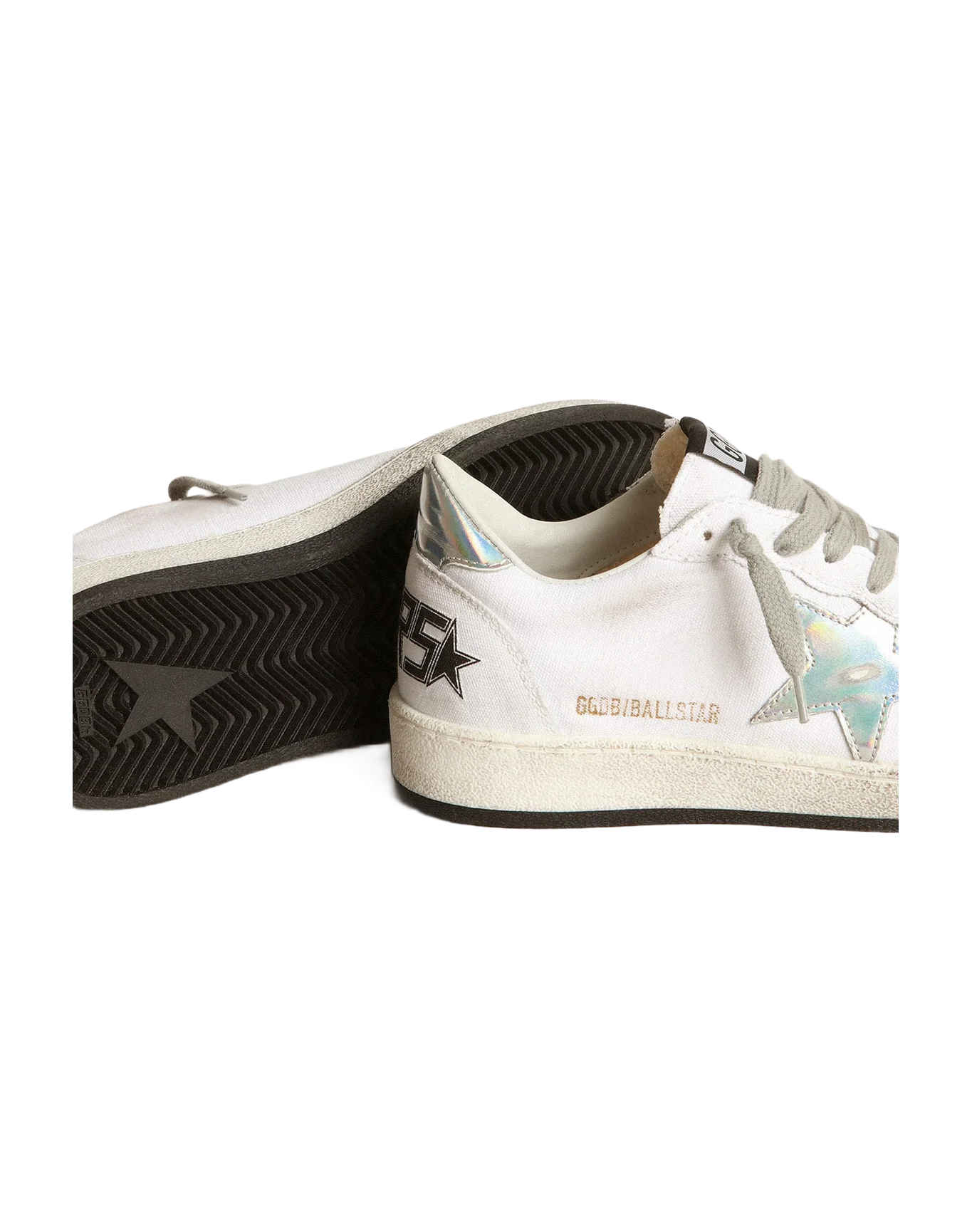 Women | Ball Star Sneakers White Canvas with Iridescent Leather Star & Heel Tab | White x Silver - Image 7