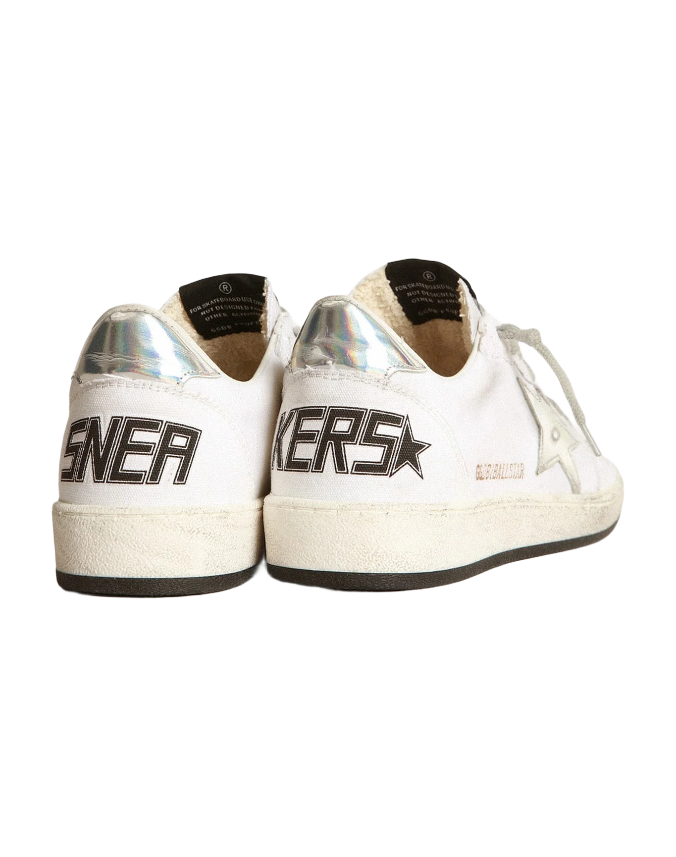 Women | Ball Star Sneakers White Canvas with Iridescent Leather Star & Heel Tab | White x Silver - Image 8