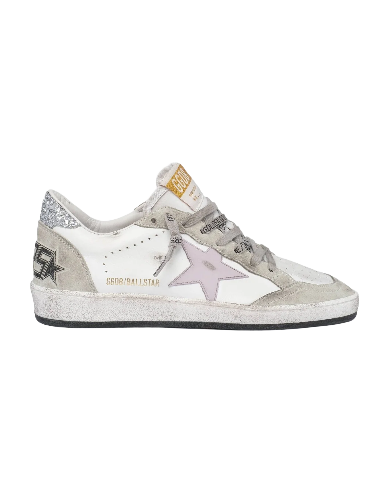 Women | Ball Star Sneakers White Leather with Suede Inserts & Lilac Star | White x Lilac x Oil Green x Silver