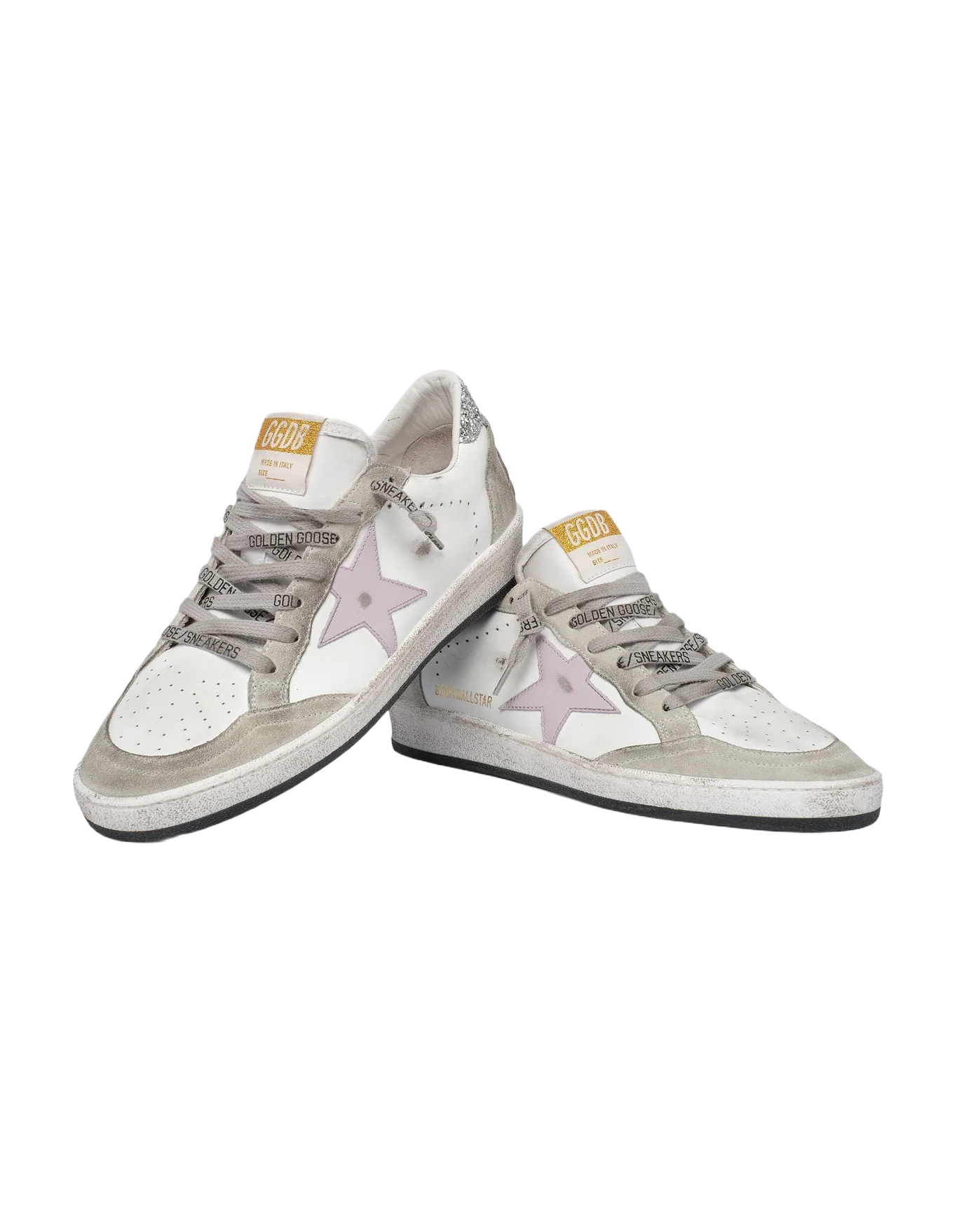 Women | Ball Star Sneakers White Leather with Suede Inserts & Lilac Star | White x Lilac x Oil Green x Silver - Image 2