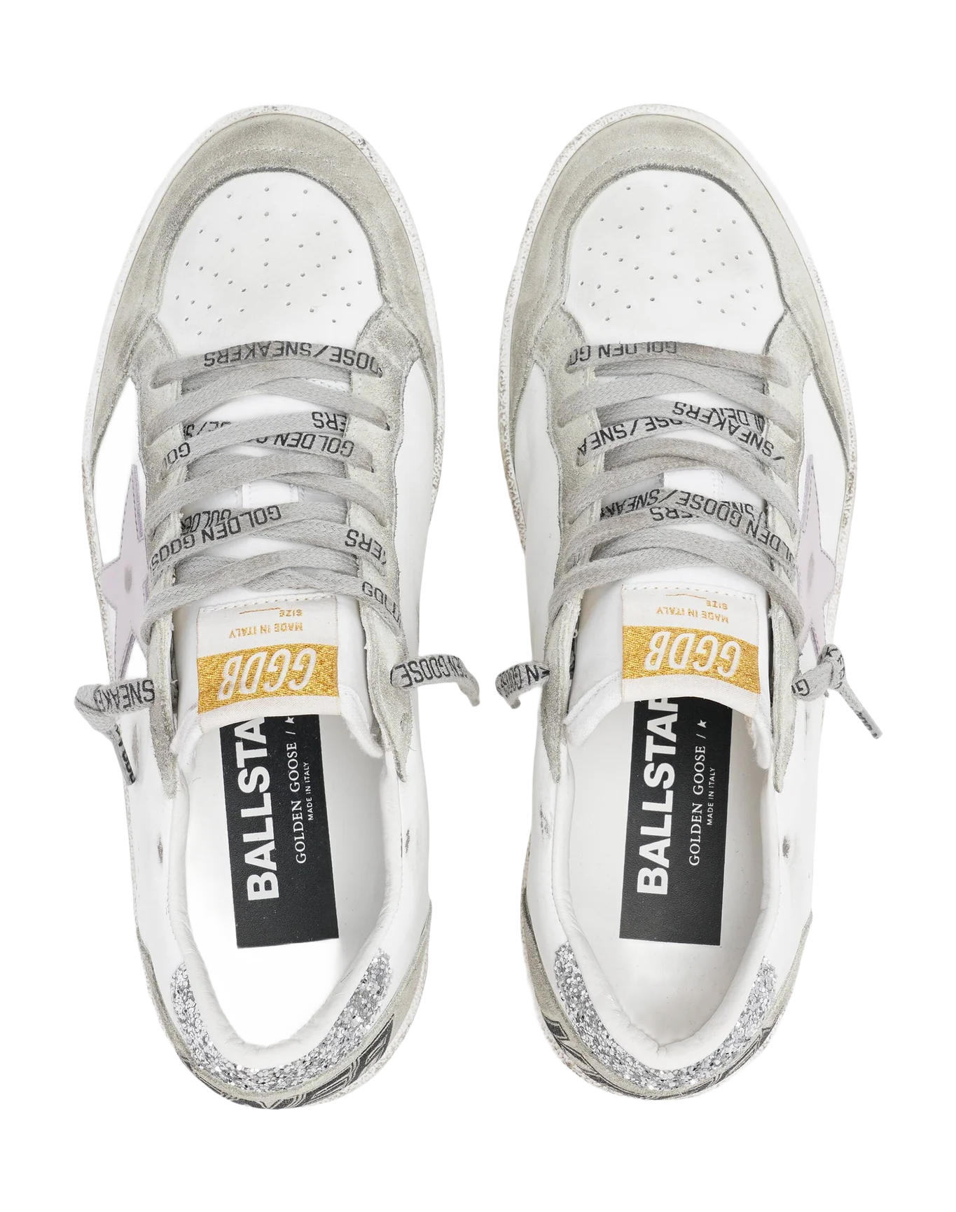 Women | Ball Star Sneakers White Leather with Suede Inserts & Lilac Star | White x Lilac x Oil Green x Silver - Image 4