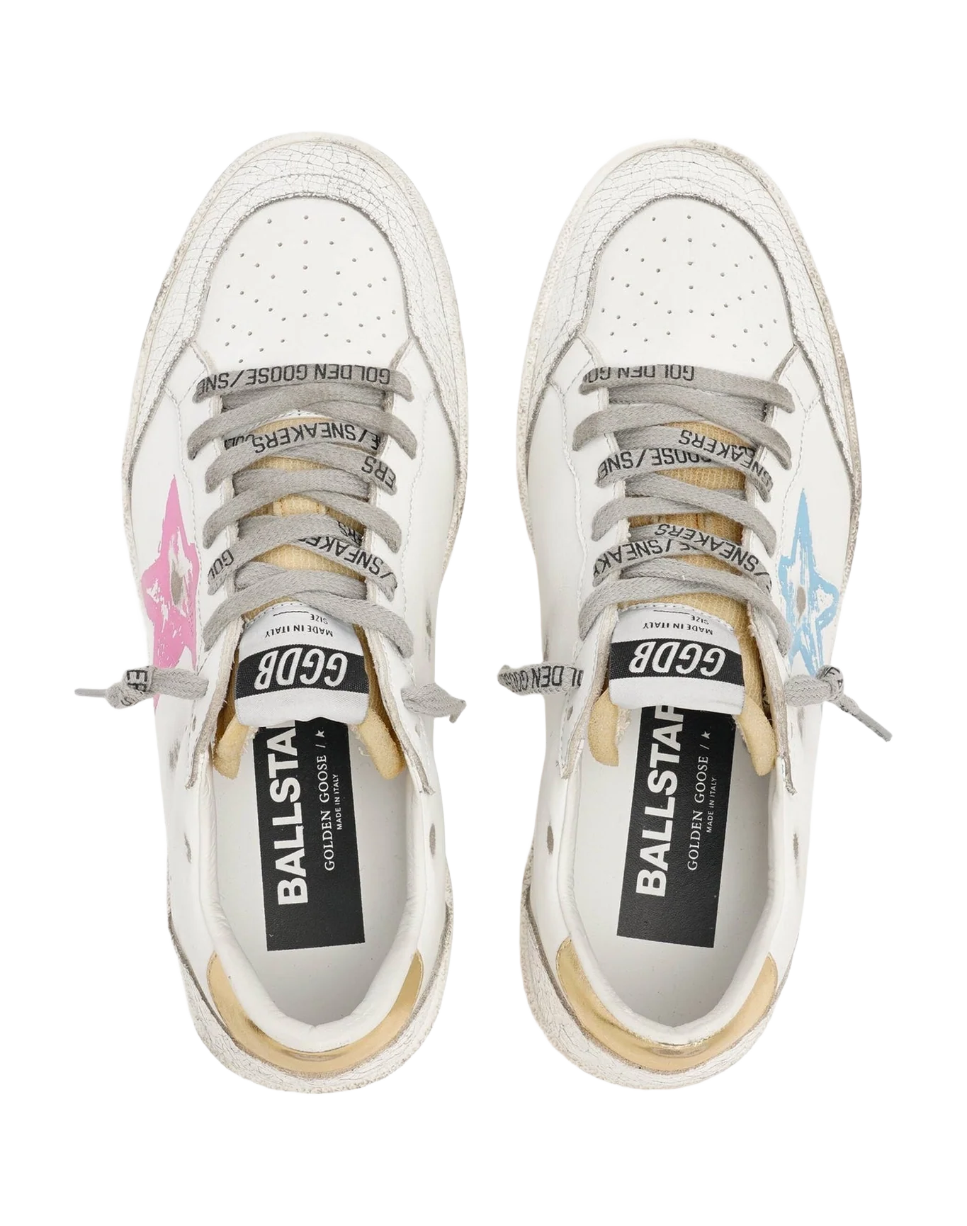 Women | Ball Star Sneakers with Gold Heel Tab & Foam Rubber Tongue | White x Light Bleu Pink x Gold