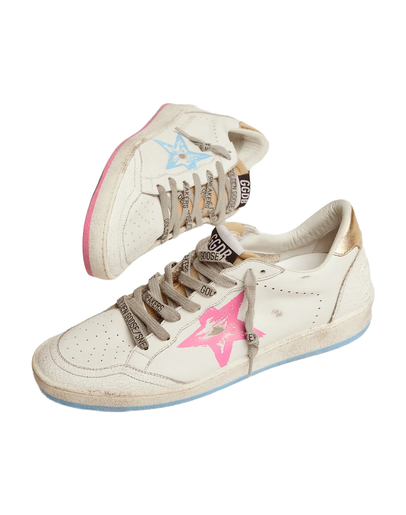 Women | Ball Star Sneakers with Gold Heel Tab & Foam Rubber Tongue | White x Light Bleu Pink x Gold - Image 8