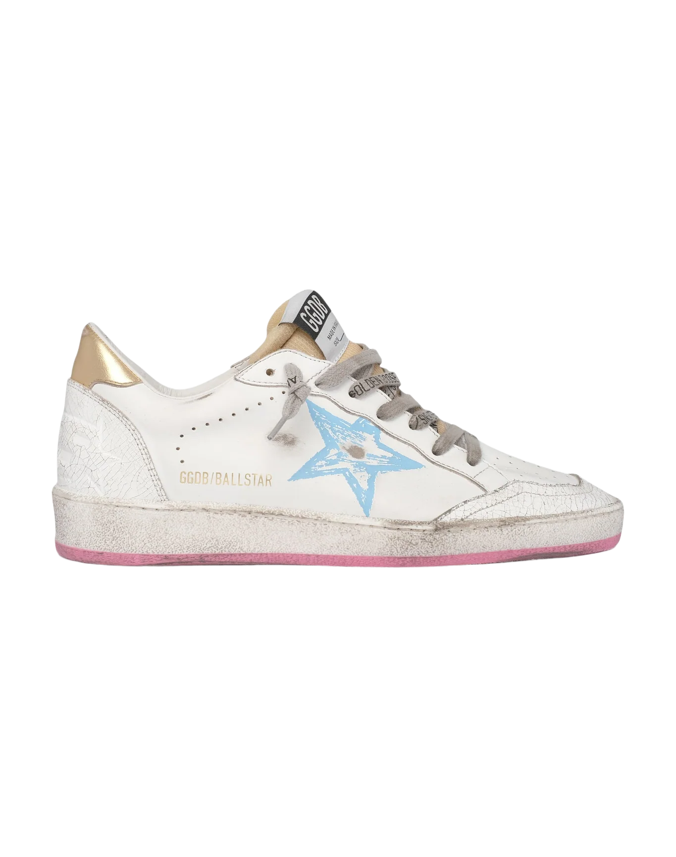 Women | Ball Star Sneakers with Gold Heel Tab & Foam Rubber Tongue | White x Light Bleu Pink x Gold - Image 9