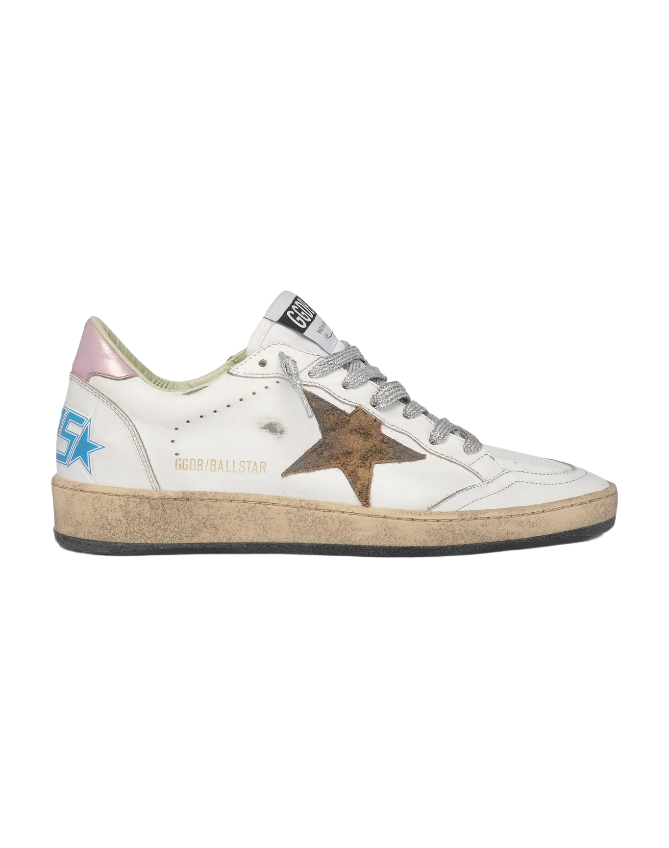 Women | Ball Star Sneakers with Leopard-Print Star & Pink Laminated Leather Heel Tab | White x Beige Brown Black x Salmon - Image 2