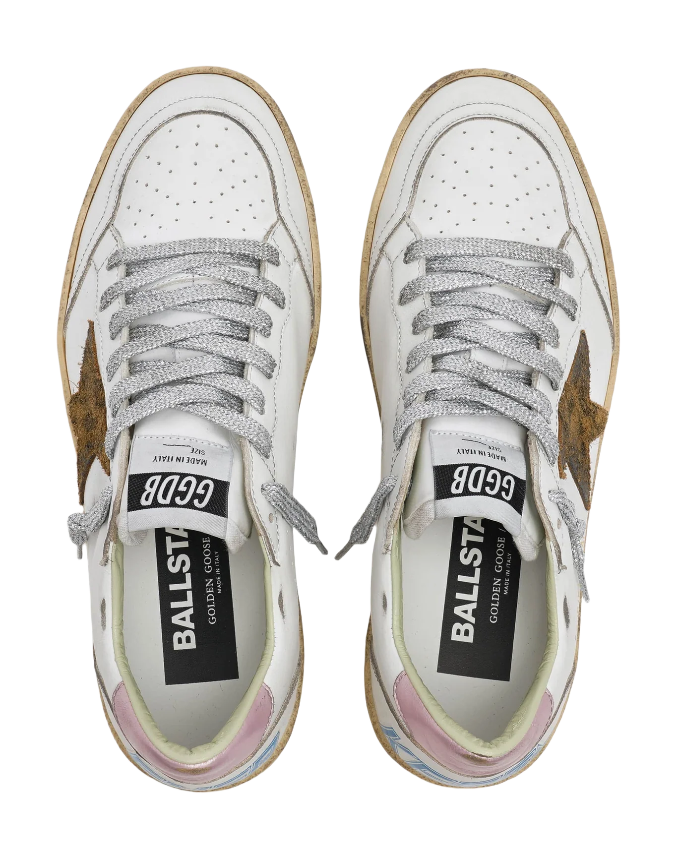 Women | Ball Star Sneakers with Leopard-Print Star & Pink Laminated Leather Heel Tab | White x Beige Brown Black x Salmon - Image 3