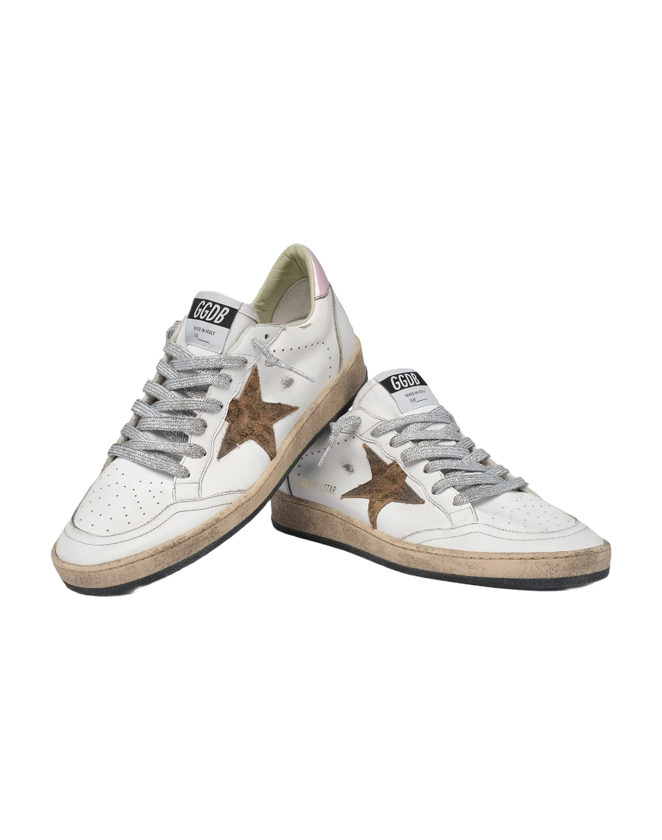 Women | Ball Star Sneakers with Leopard-Print Star & Pink Laminated Leather Heel Tab | White x Beige Brown Black x Salmon - Image 6
