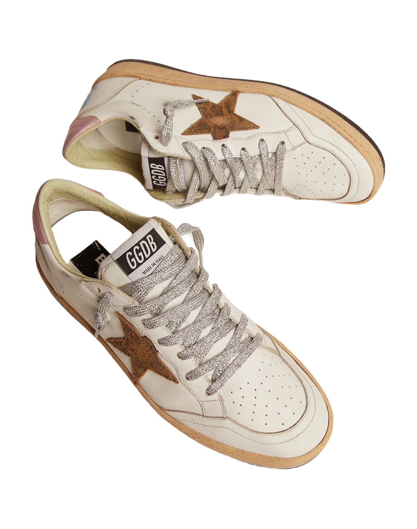 Women | Ball Star Sneakers with Leopard-Print Star & Pink Laminated Leather Heel Tab | White x Beige Brown Black x Salmon - Image 8