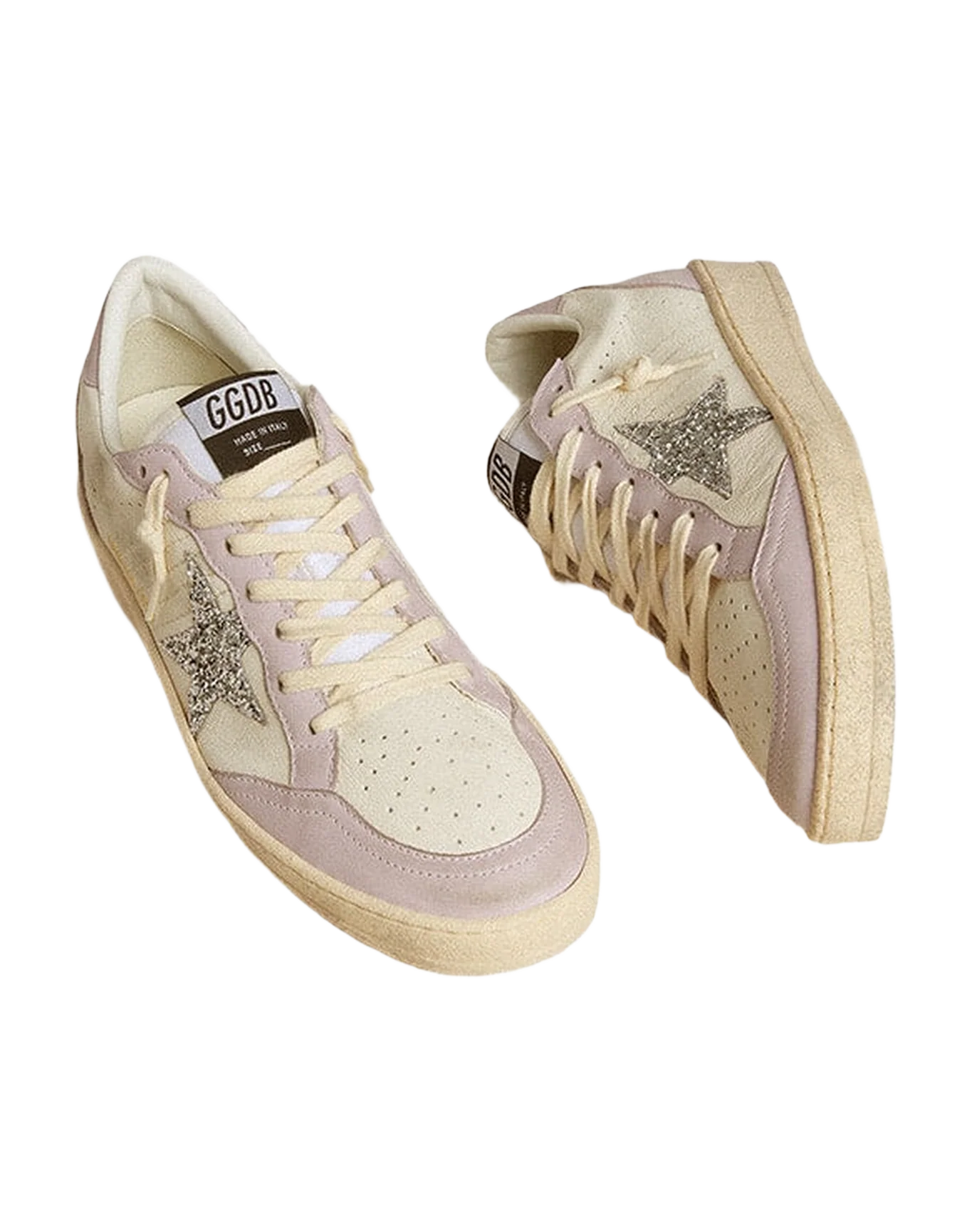 Women | Ball Star White & Pink Leather with Silver Glitter Star | White x Pink x Silver - Image 2