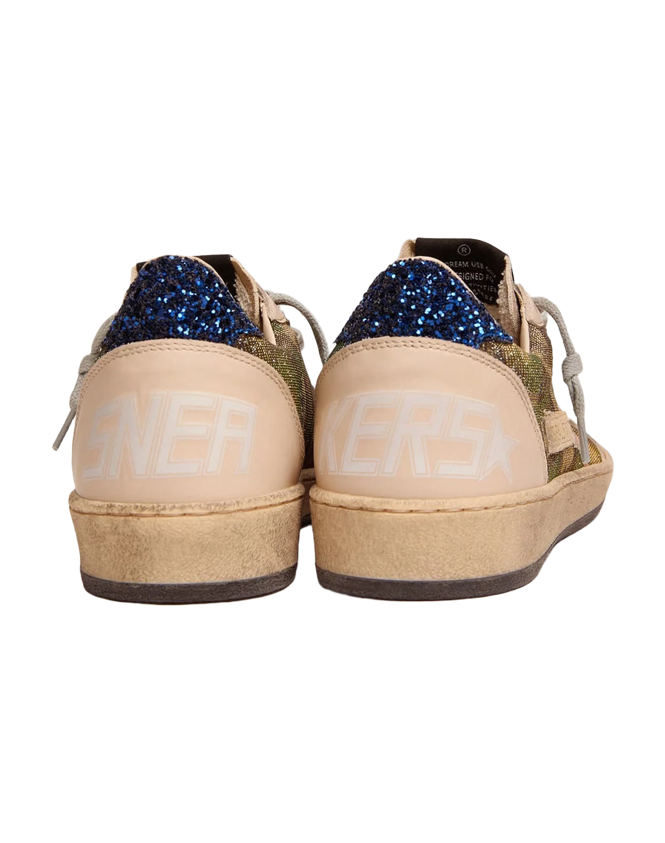 Women | Ball Star White Nappa Leather & Silver Glitter with Metallic Orange Leather Star & Blue Glitter Heel Tab | Green Camouflage x Smoke Gray x Yellow Ochre x Bluette - Image 8