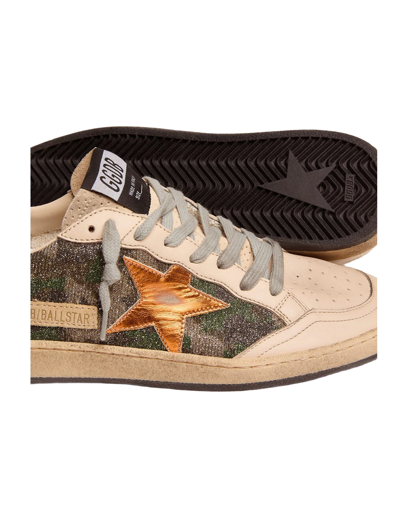 Women | Ball Star White Nappa Leather & Silver Glitter with Metallic Orange Leather Star & Blue Glitter Heel Tab | Green Camouflage x Smoke Gray x Yellow Ochre x Bluette - Image 9