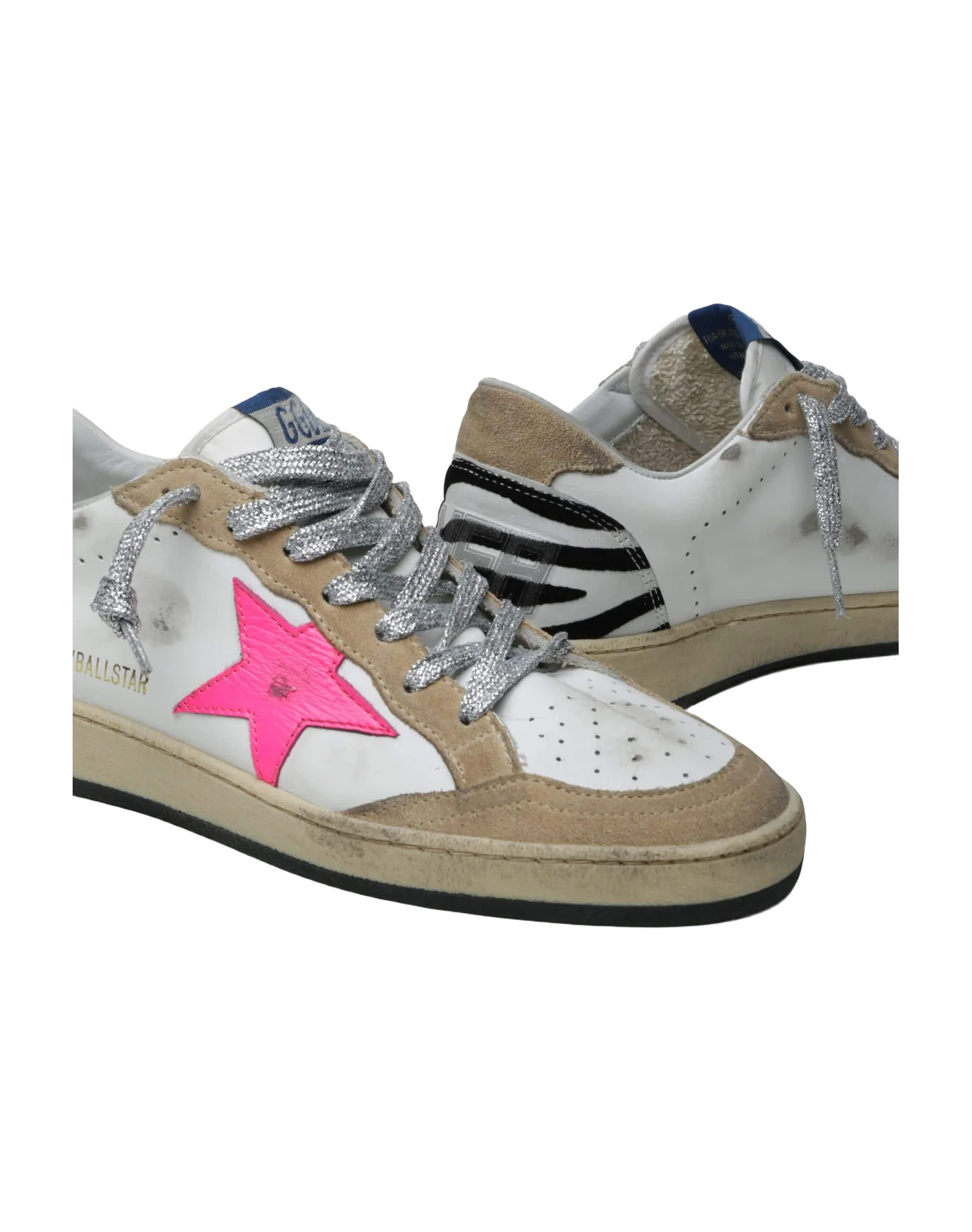 Women | Ballstar Leather Upper Leather Star Flock Zebra Heel | Cappuccino x White x Fluo Fuxia x Zebra - Image 2