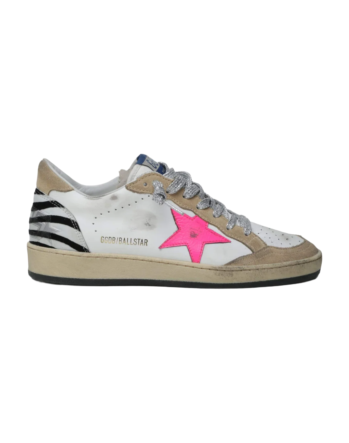 Women | Ballstar Leather Upper Leather Star Flock Zebra Heel | Cappuccino x White x Fluo Fuxia x Zebra - Image 3