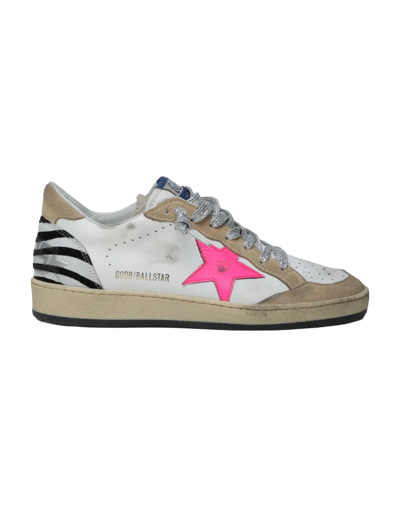 Women | Ballstar Leather Upper Leather Star Flock Zebra Heel | Cappuccino x White x Fluo Fuxia x Zebra - Image 4