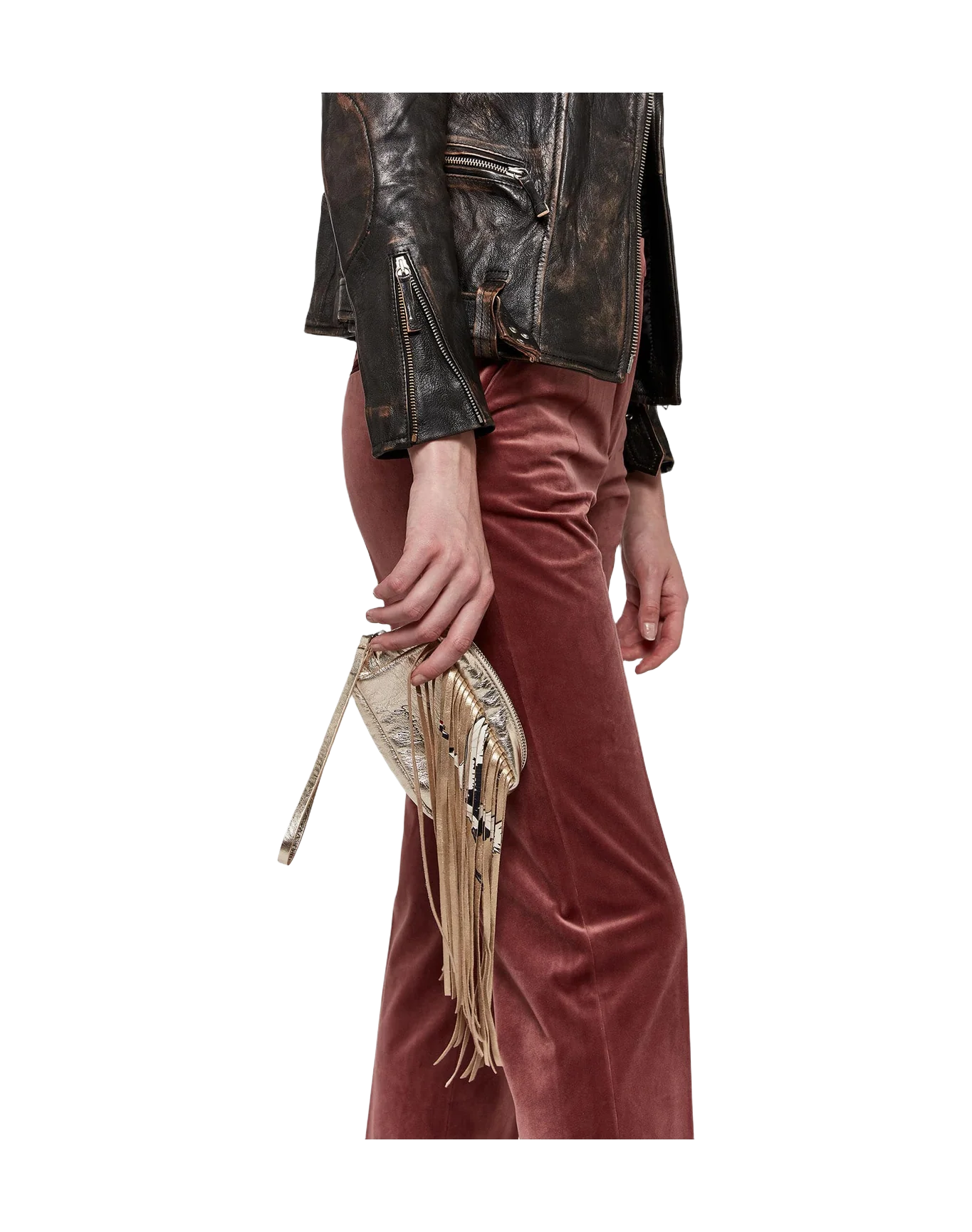 Women | Beauty Bag Laminated Leather with Fringe - Image 5