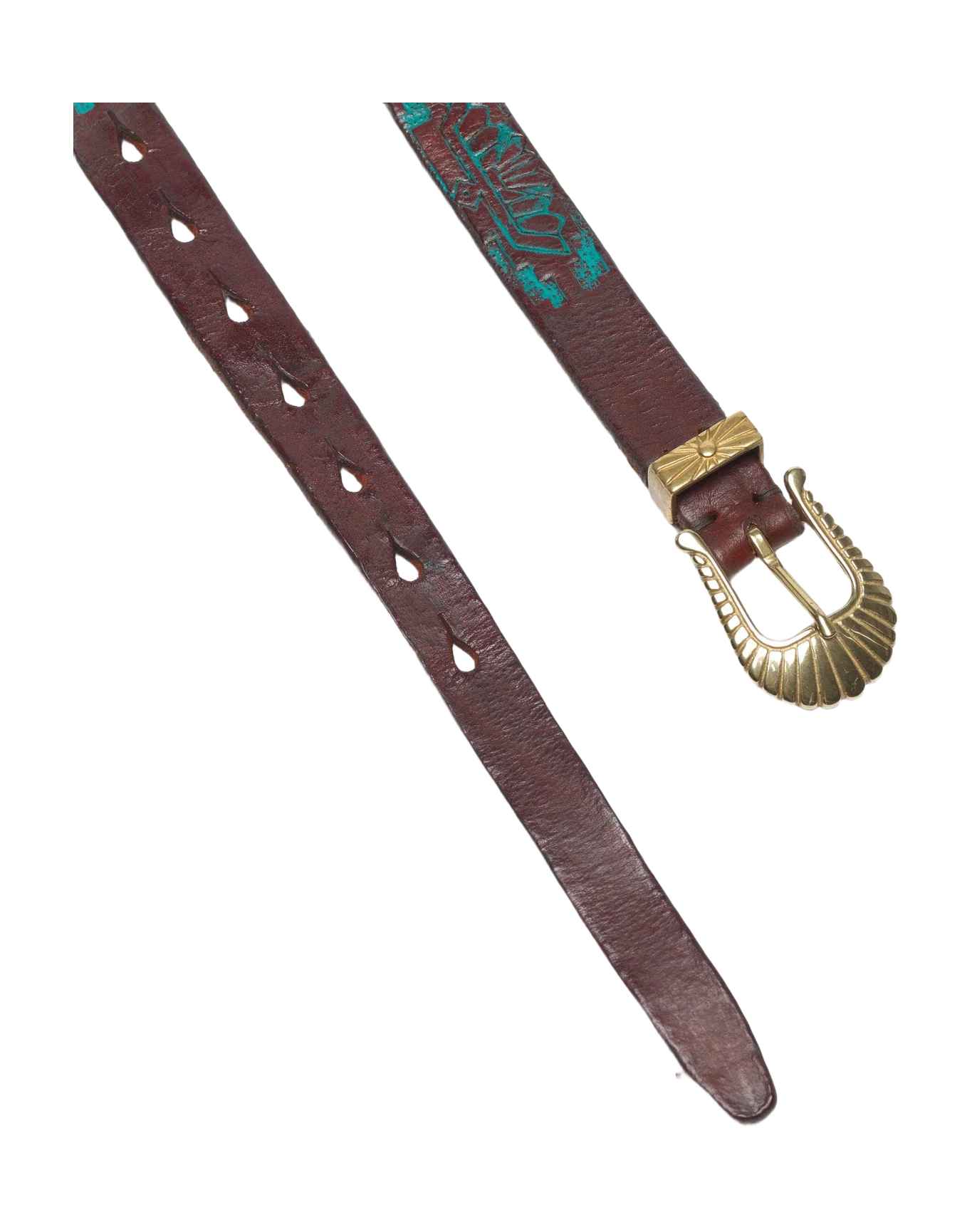 Women | Belt Brown Washed Leather-Turquois-Gold Buckle - Image 2