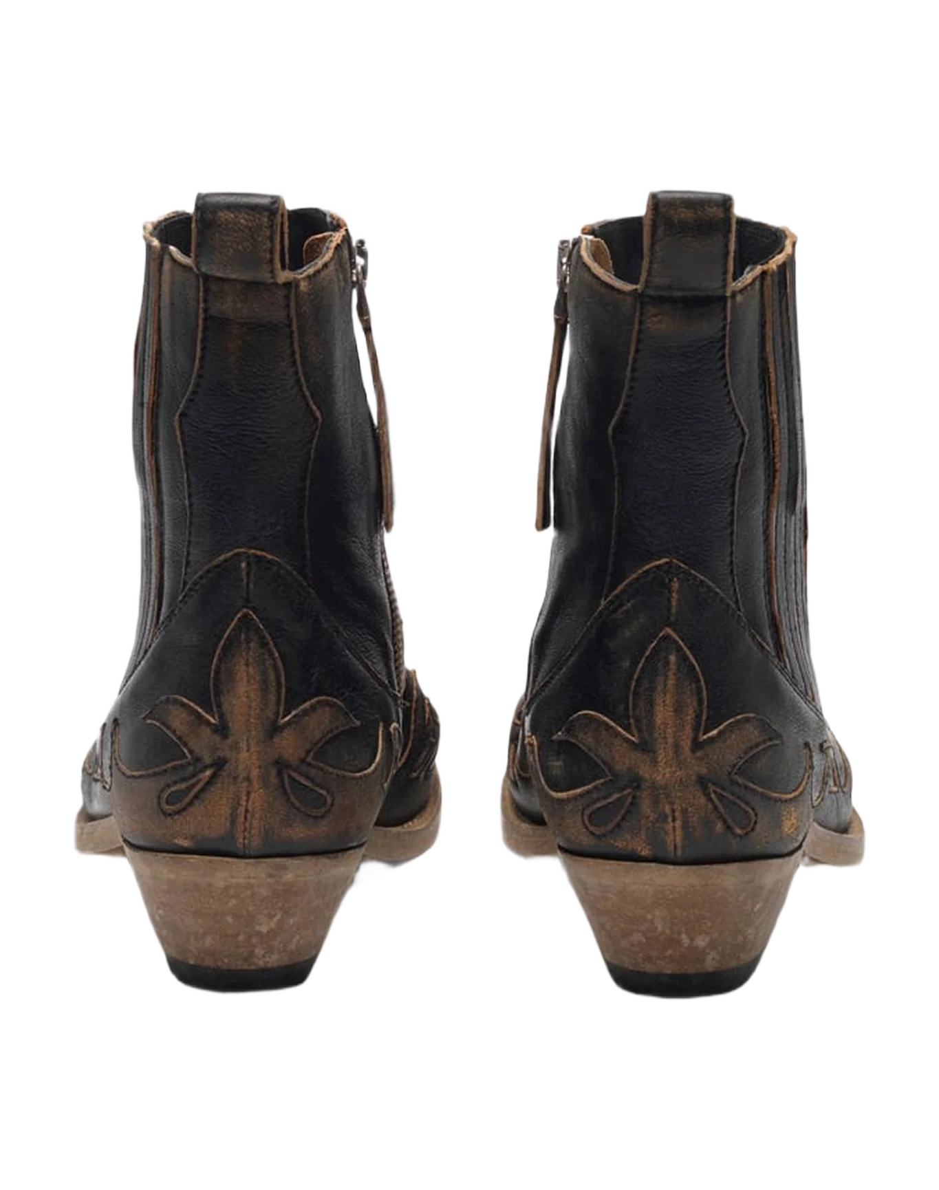 Women | Black Aged-Leather Santiago Ankle Boots - Image 3