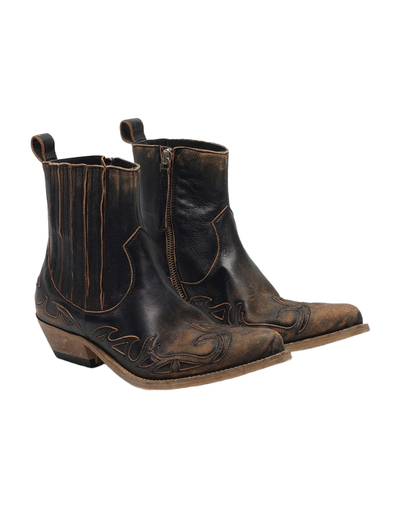 Women | Black Aged-Leather Santiago Ankle Boots - Image 8