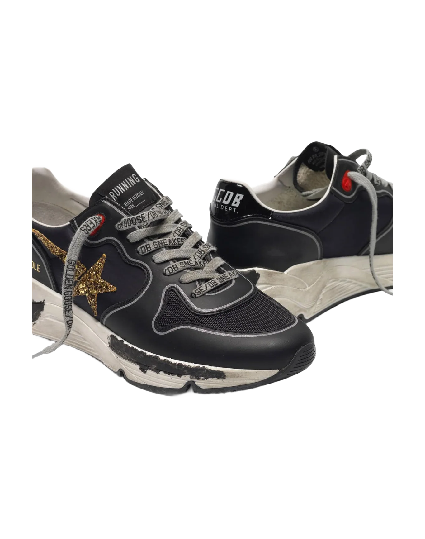 Women | Black Running Sole Sneakers with Glittery Gold Star - Image 3