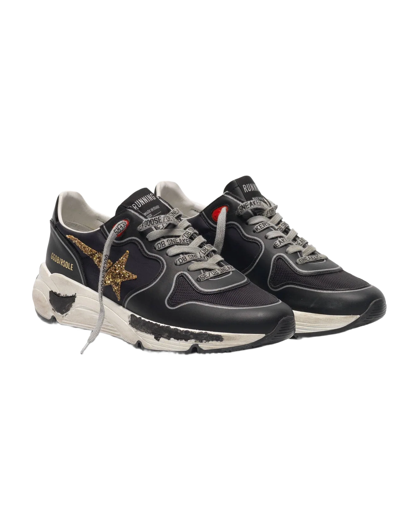 Women | Black Running Sole Sneakers with Glittery Gold Star - Image 7