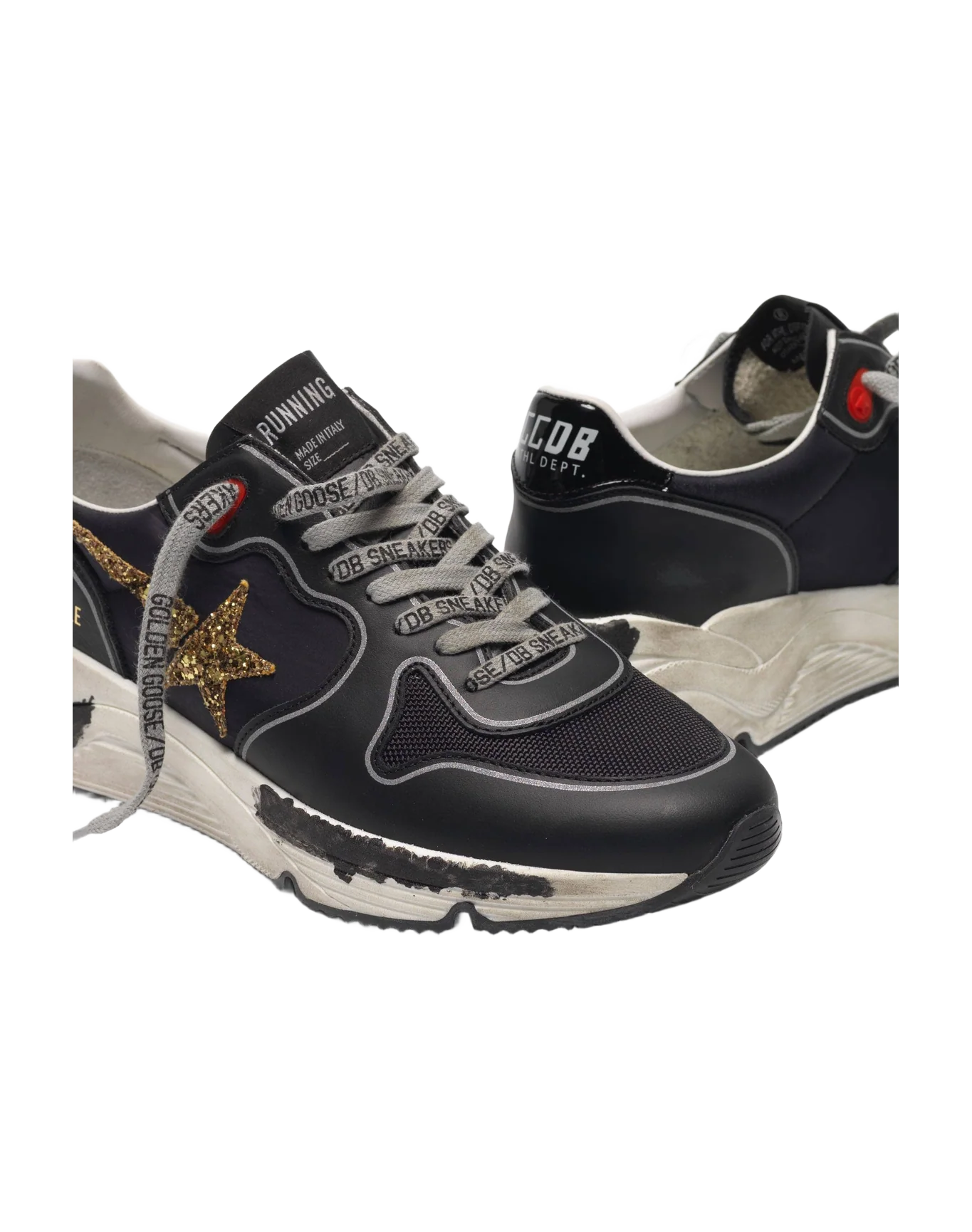 Women | Black Running Sole Sneakers with Glittery Gold Star - Image 8