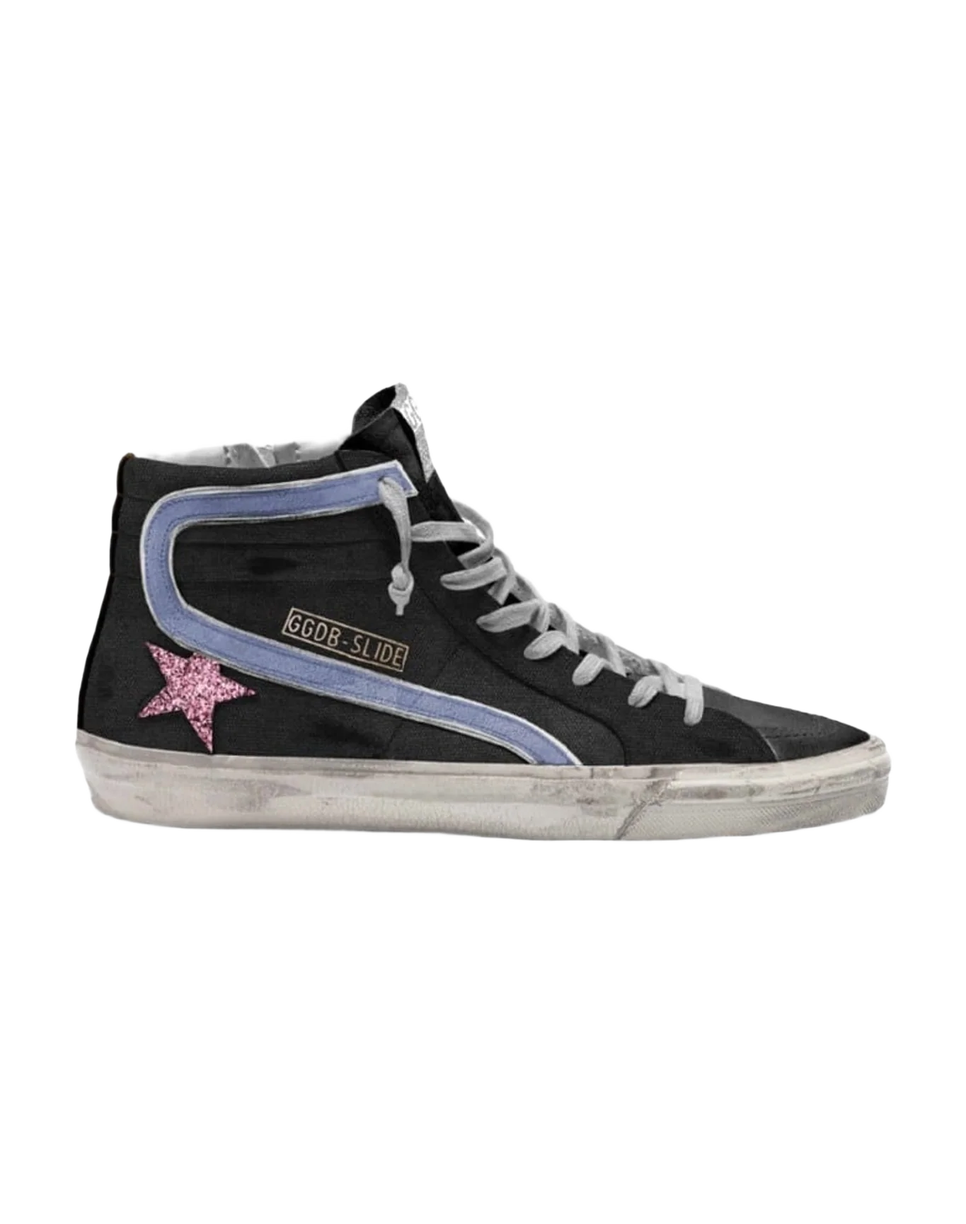 Women | Black Slide with Pink Glitter Star | Black x Pink x Light Blue