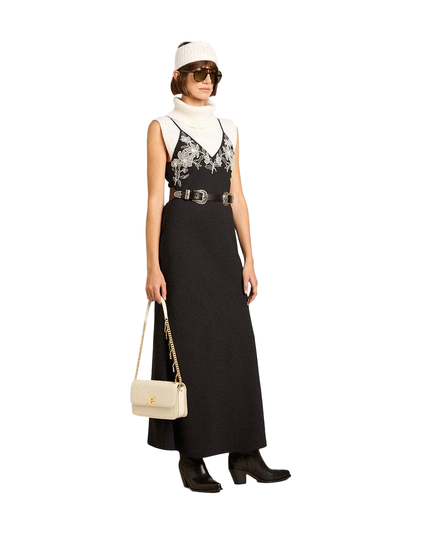 Women | Black Slip Dress with Embroidery | Polar Night - Image 6