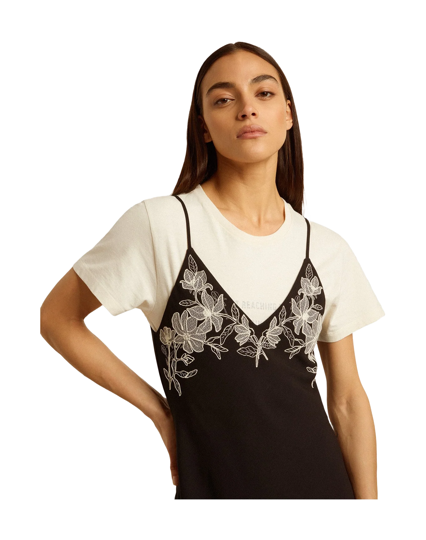 Women | Black Slip Dress with Embroidery | Polar Night - Image 8