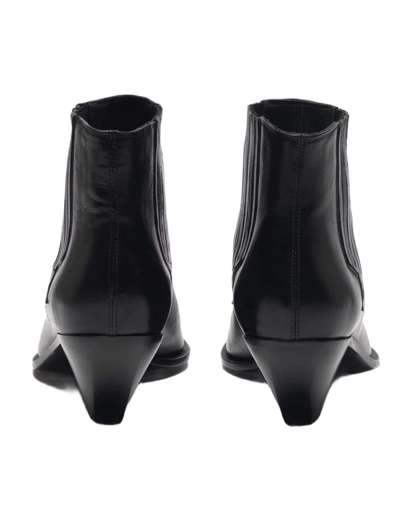 Women | Black Sunset Flowers Ankle Boots with Cowboy-Style Decoration