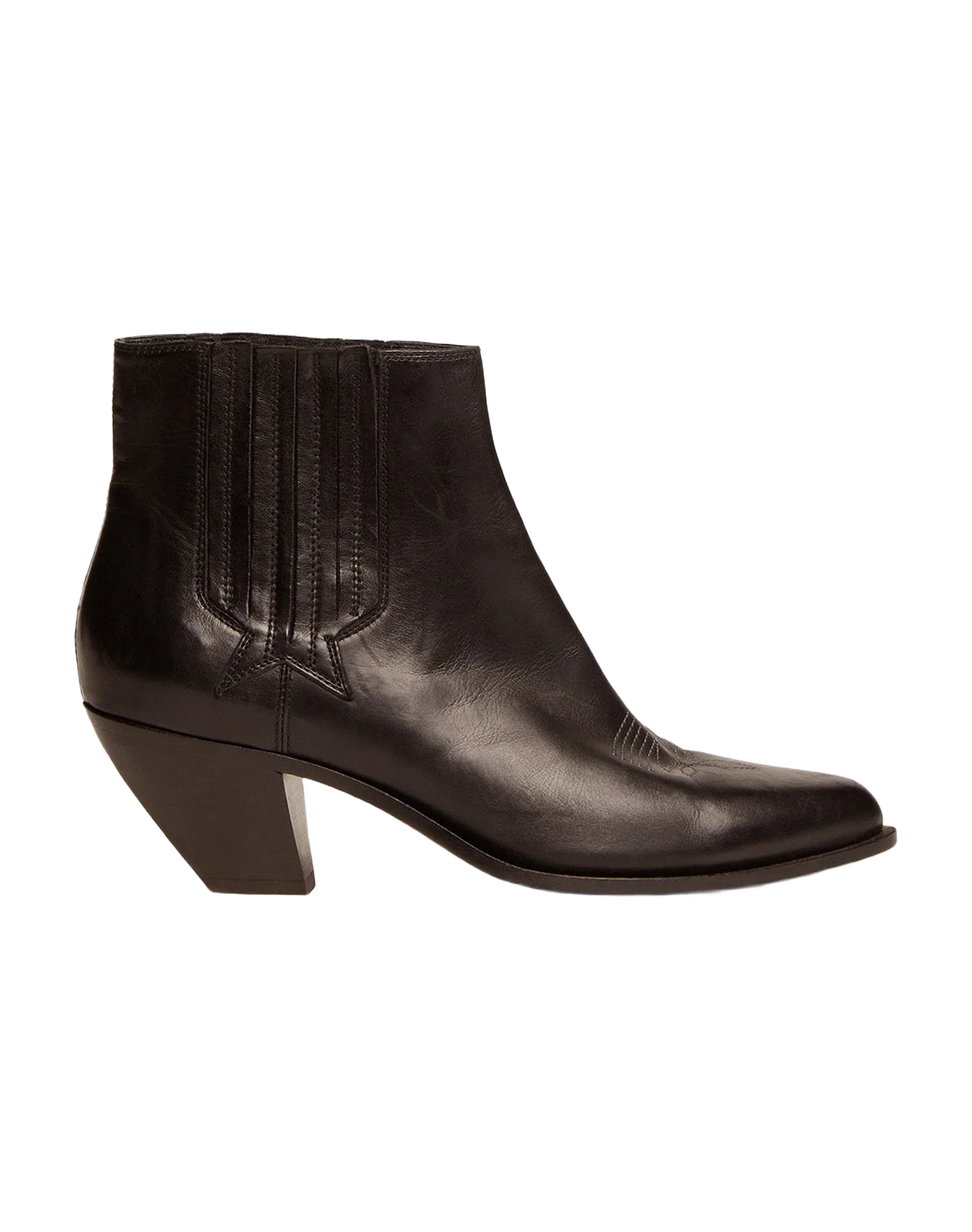 Women | Black Sunset Flowers Ankle Boots with Cowboy-Style Decoration - Image 6
