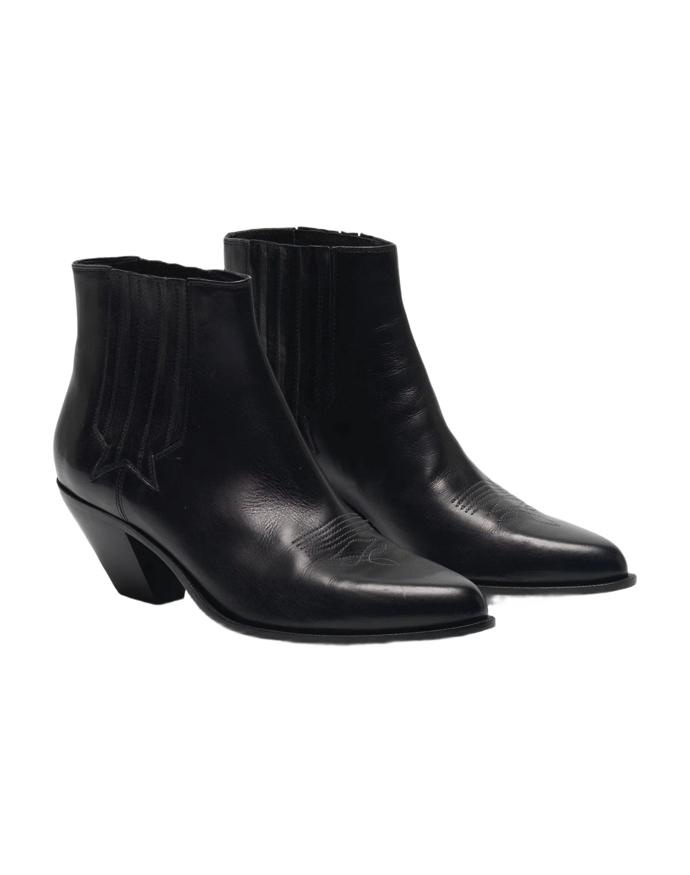 Women | Black Sunset Flowers Ankle Boots with Cowboy-Style Decoration - Image 8