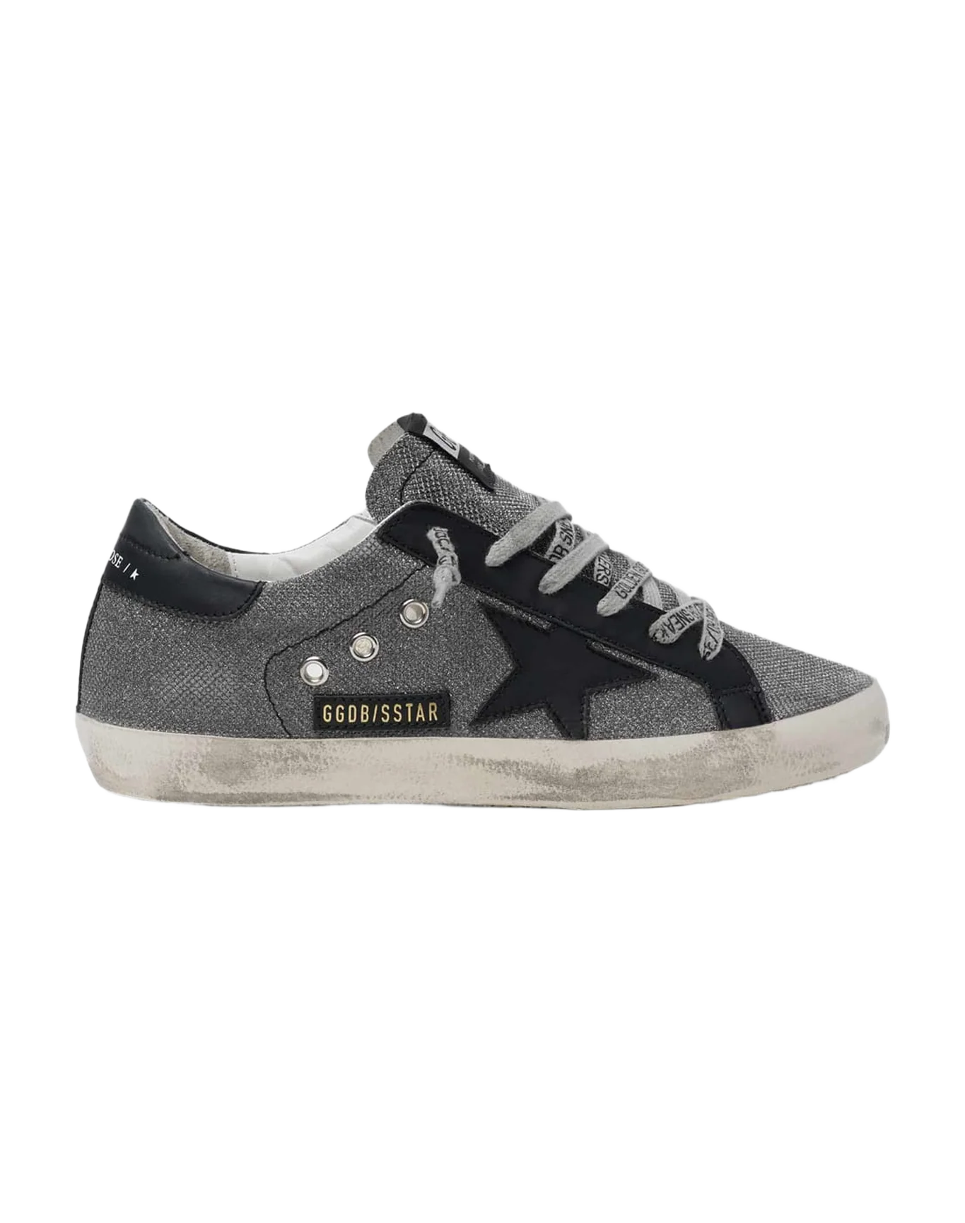 Women | Black Super-Star Sneakers with Iridescent Fabric - Image 3