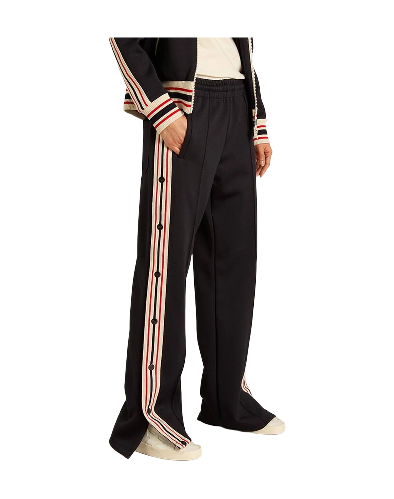 Women | Black Wo Joggers with Side Stripes | Dark Blue x Papyrus - Image 5