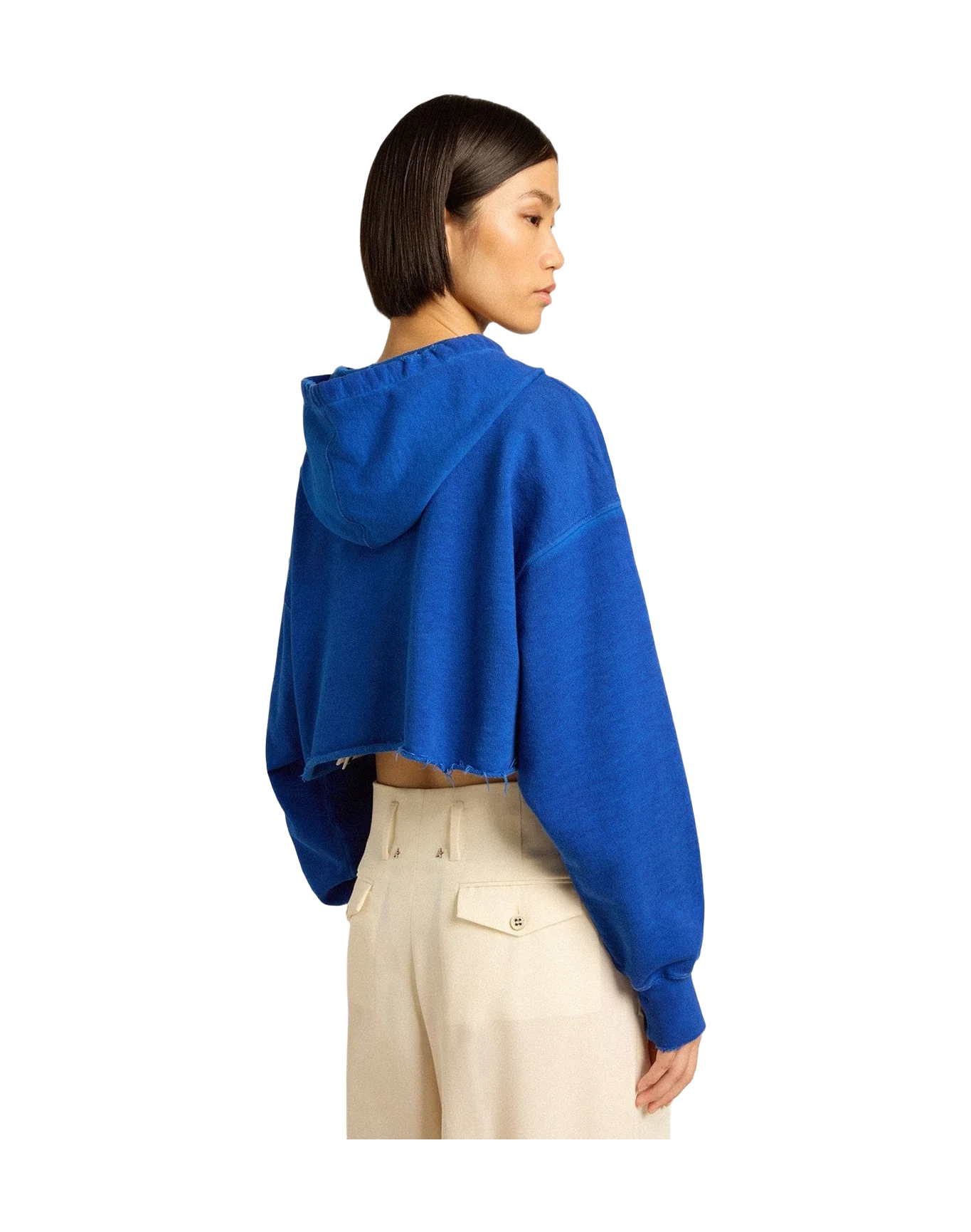 Women | Blue Cropped Sweatshirt with Zip Fastening & Hood | Mazarine Blue x Heritage White