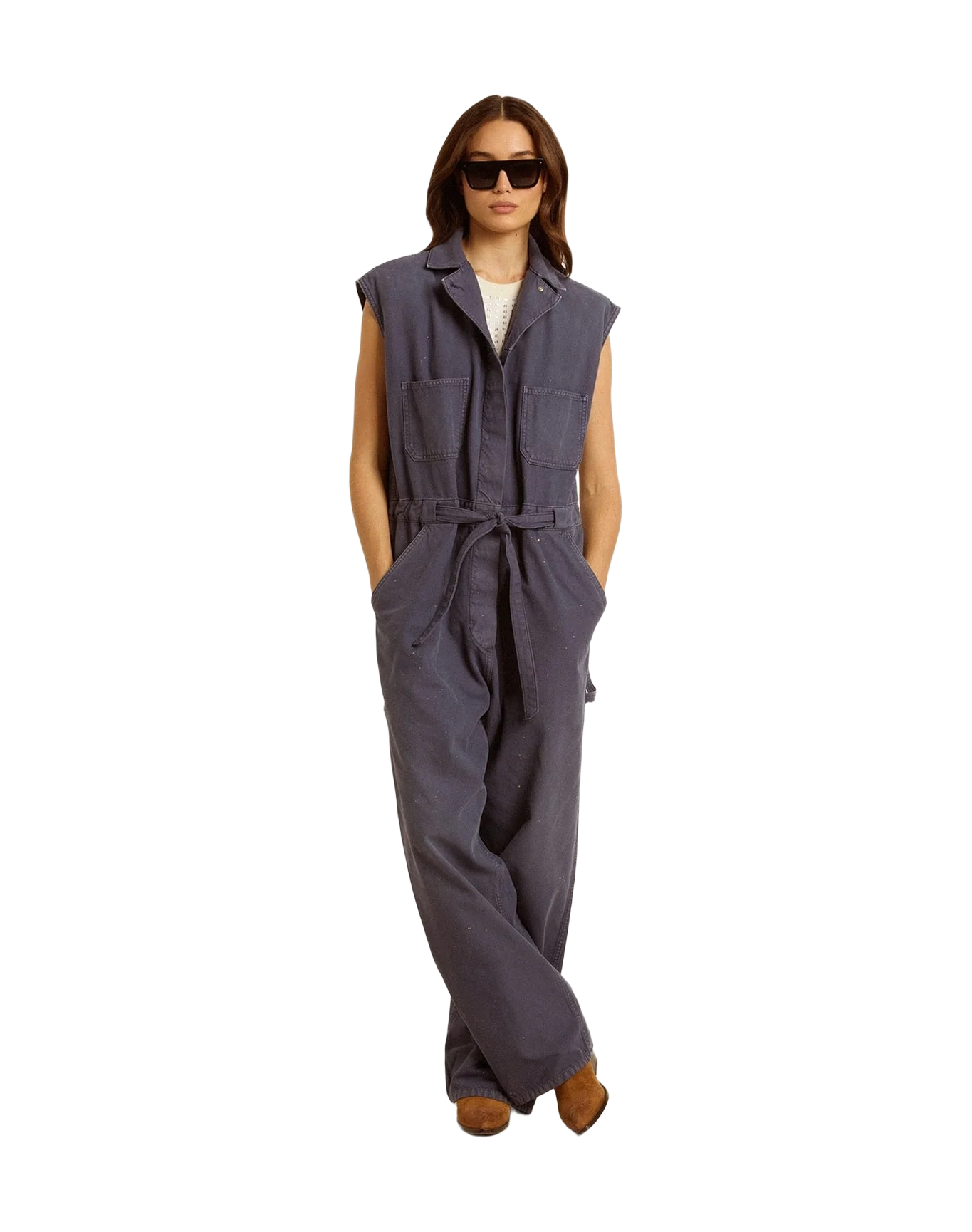 Women | Blue Distressed Cotton Jumpsuit | Blue