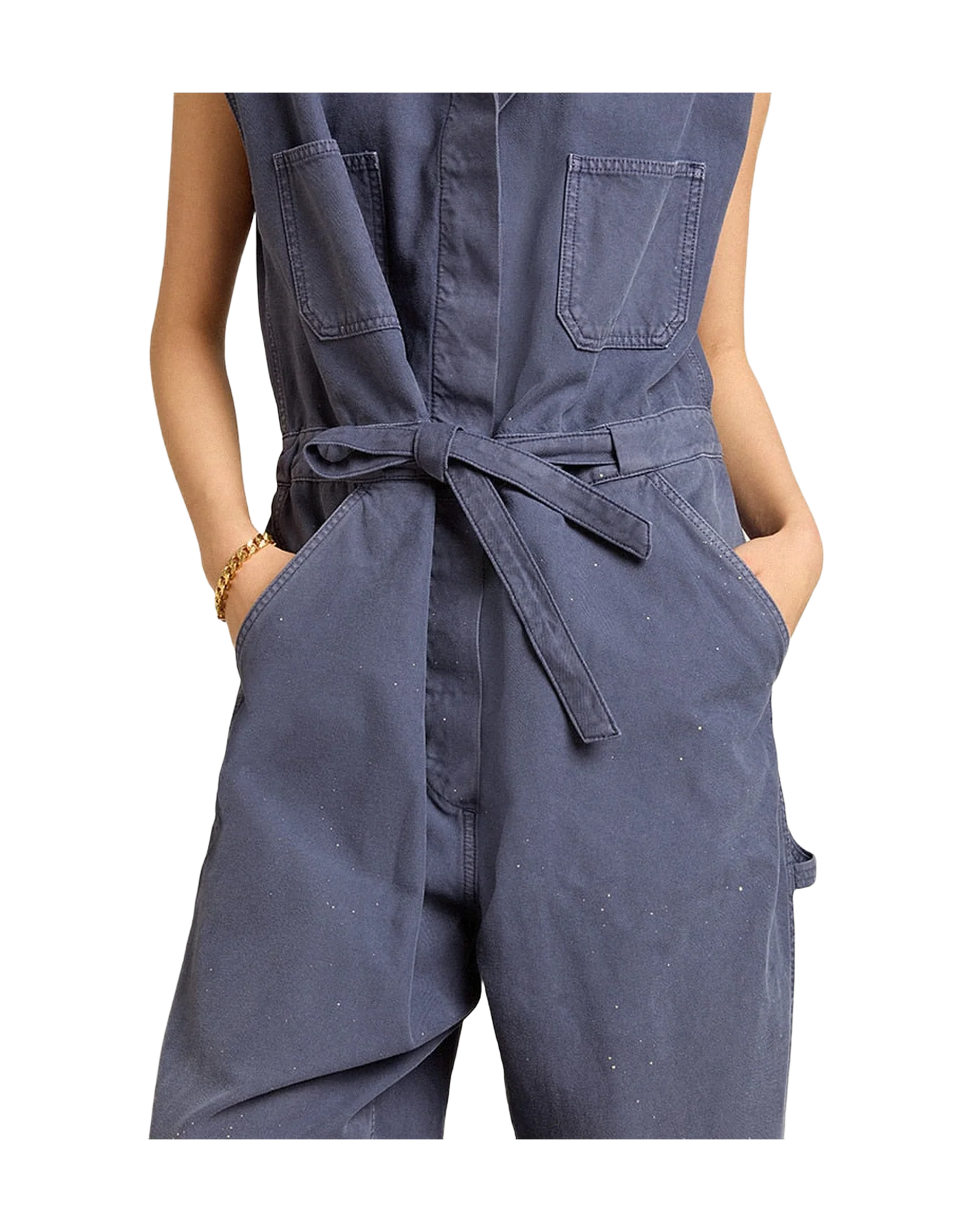 Women | Blue Distressed Cotton Jumpsuit | Blue - Image 4