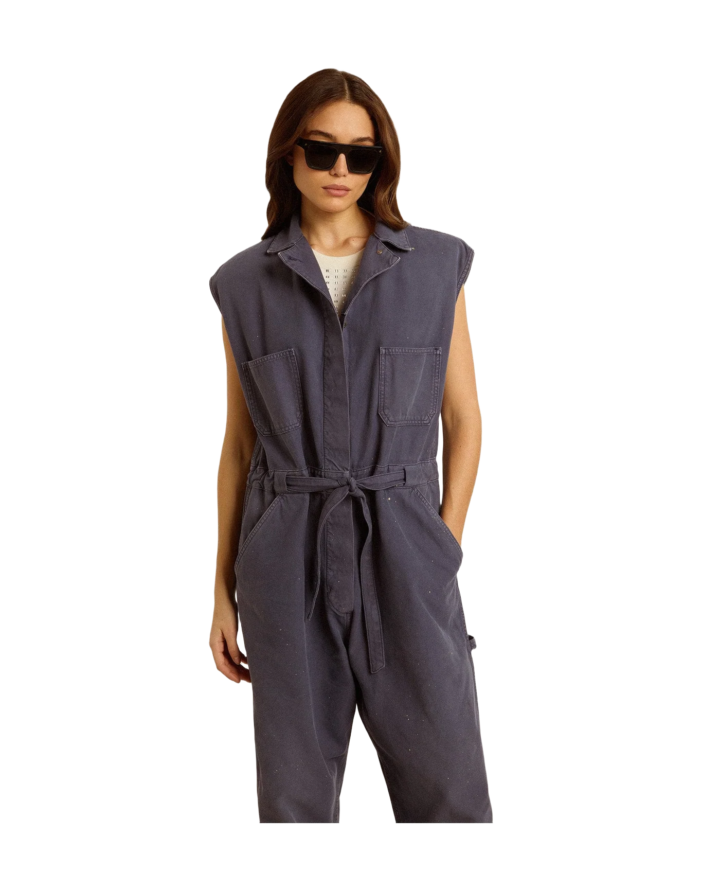 Women | Blue Distressed Cotton Jumpsuit | Blue - Image 5