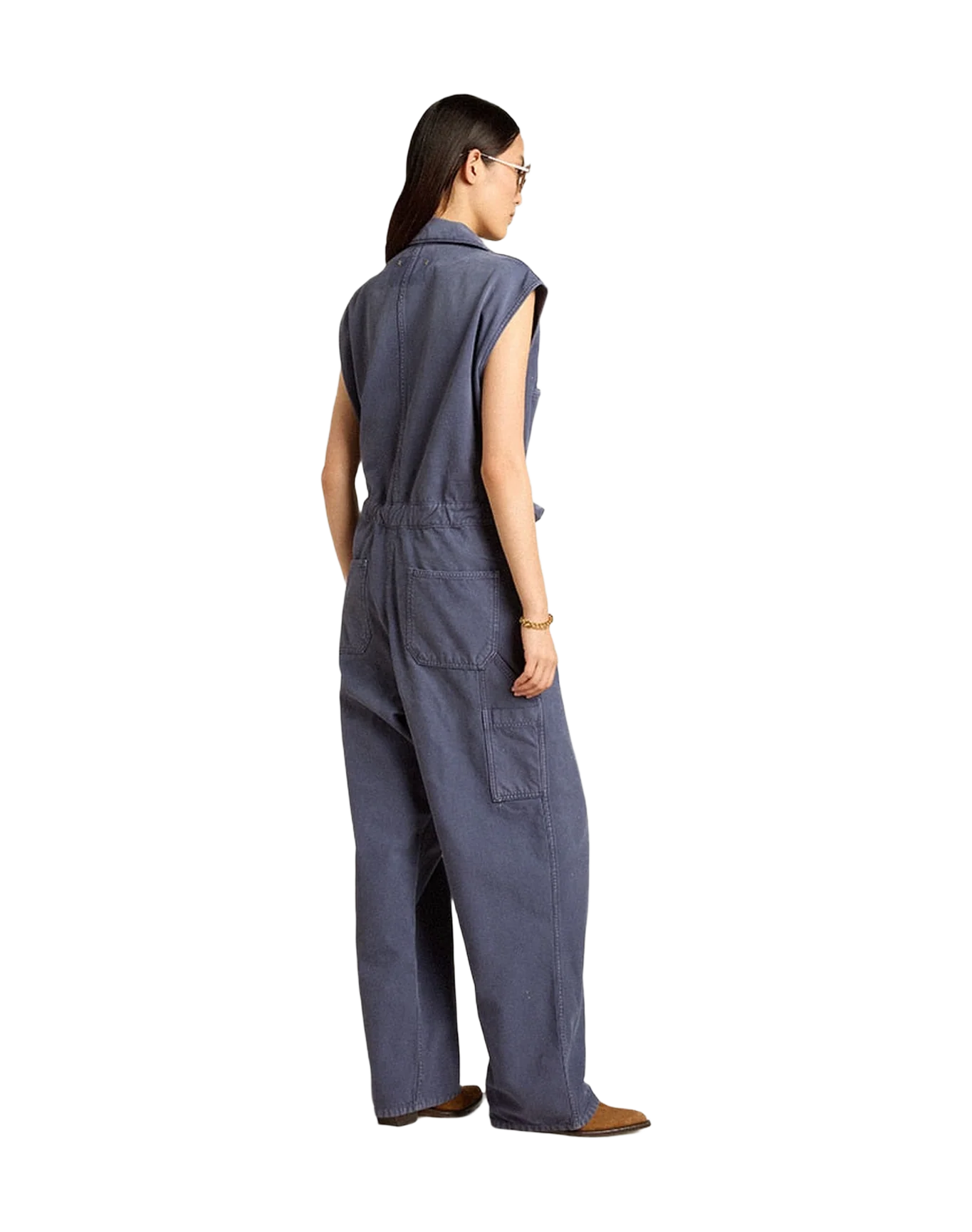 Women | Blue Distressed Cotton Jumpsuit | Blue - Image 8