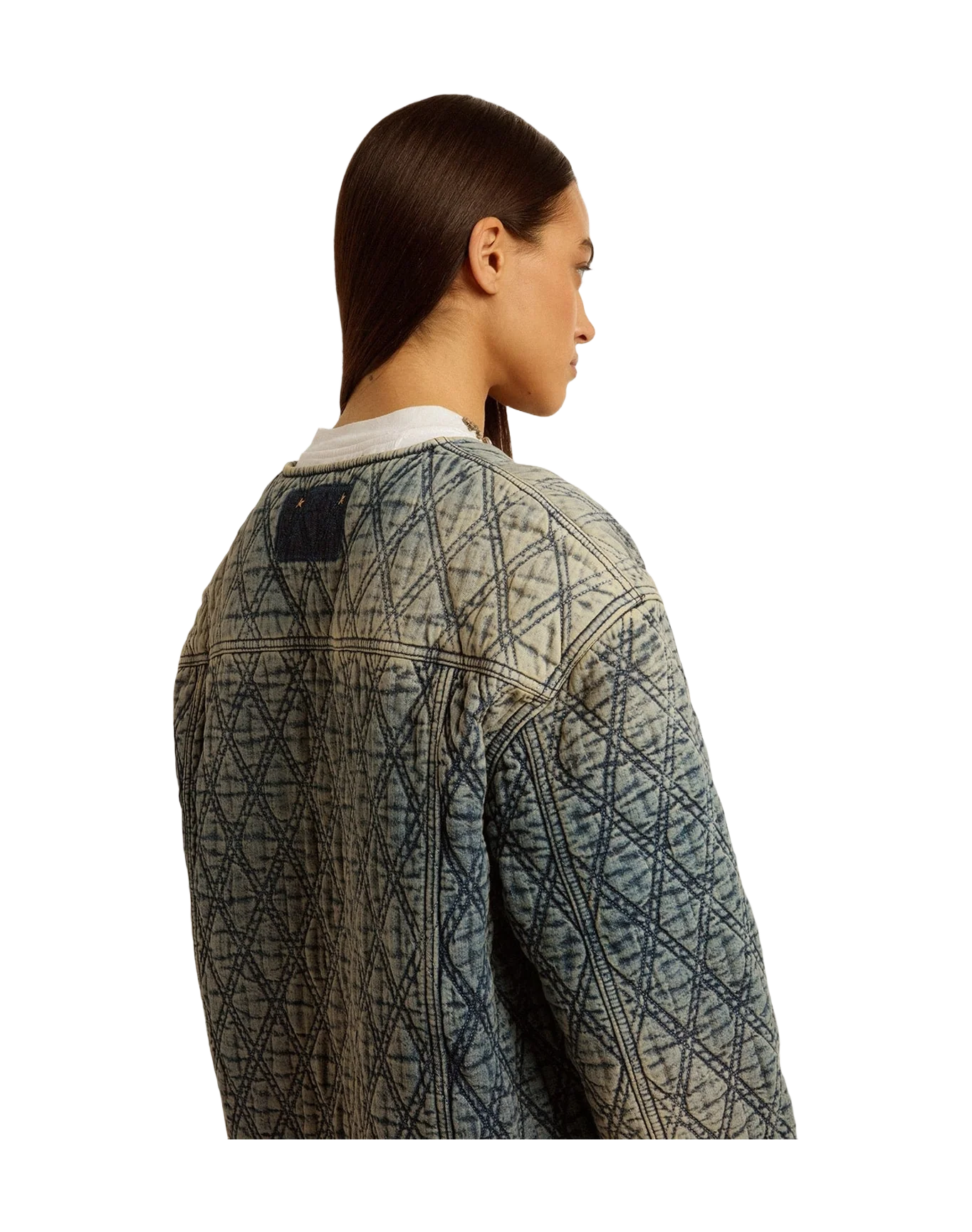 Women | Blue Quilted Jacket Cotton Denim with Distressed Finish | Dark Blue