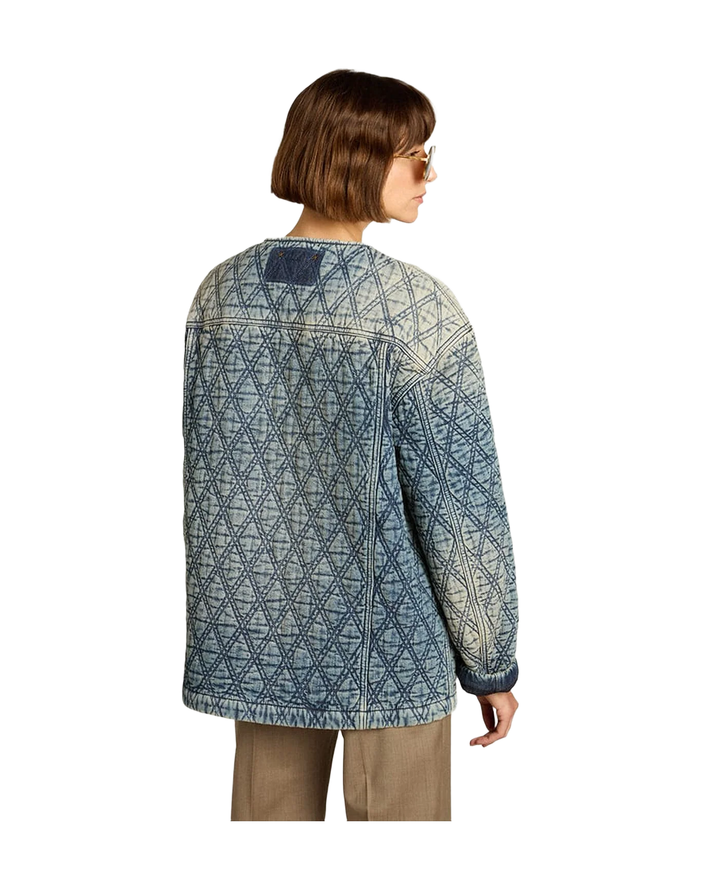 Women | Blue Quilted Jacket Cotton Denim with Distressed Finish | Dark Blue - Image 12