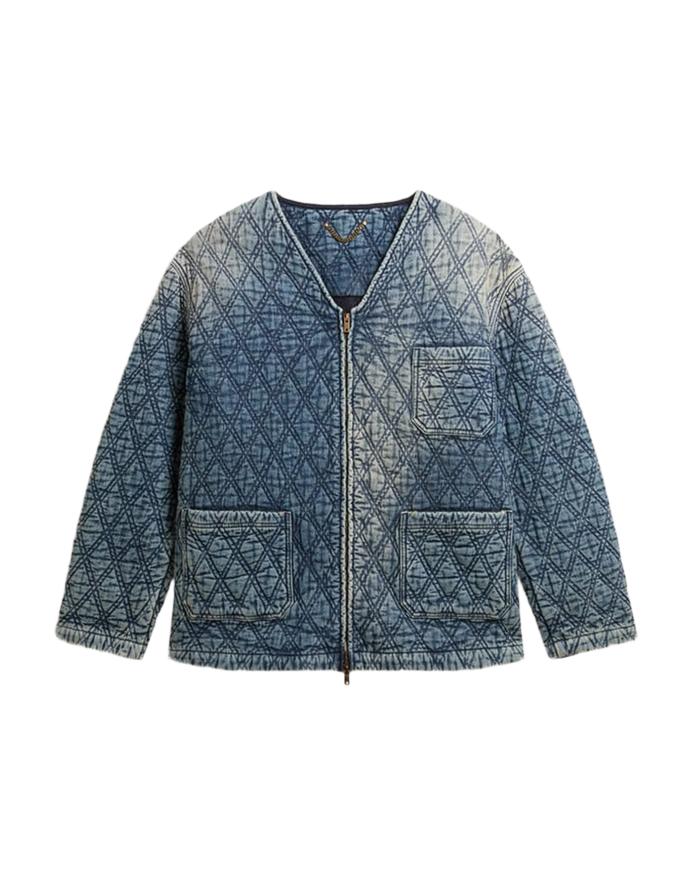 Women | Blue Quilted Jacket Cotton Denim with Distressed Finish | Dark Blue - Image 3
