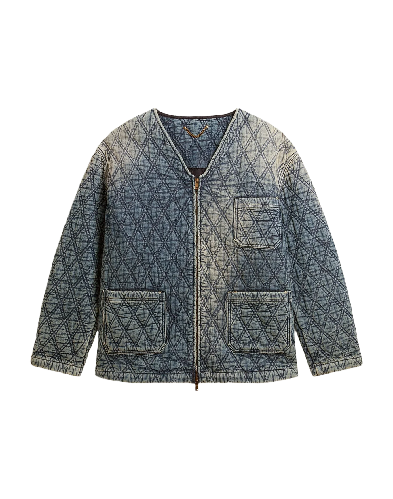 Women | Blue Quilted Jacket Cotton Denim with Distressed Finish | Dark Blue - Image 4