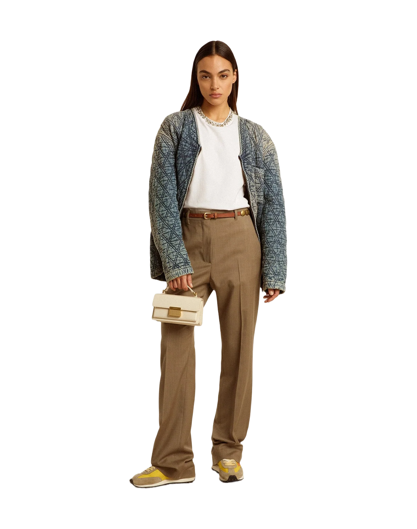 Women | Blue Quilted Jacket Cotton Denim with Distressed Finish | Dark Blue - Image 6