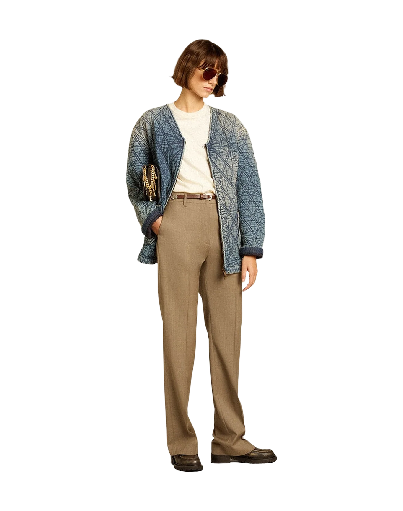Women | Blue Quilted Jacket Cotton Denim with Distressed Finish | Dark Blue - Image 7
