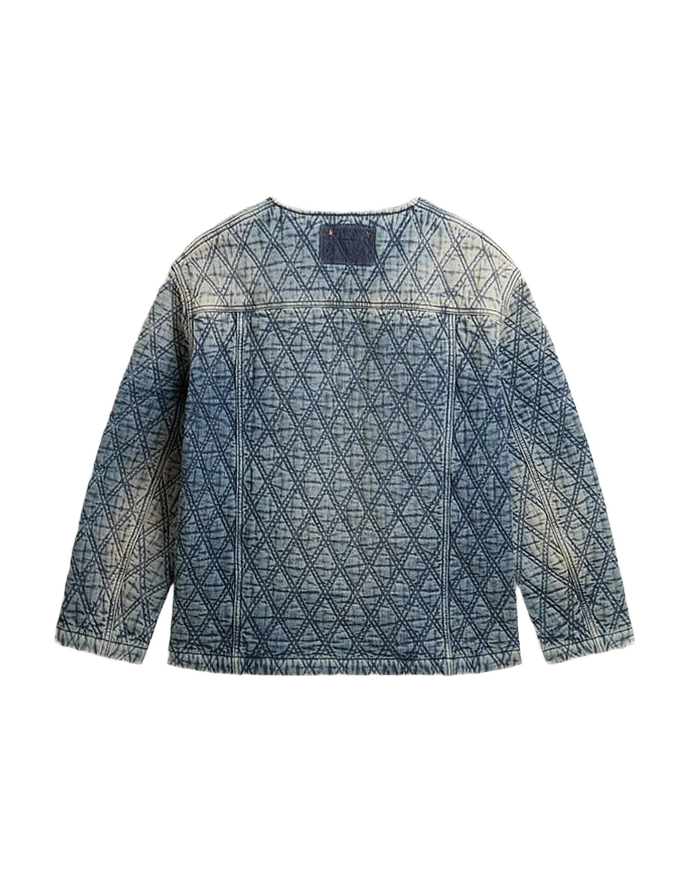 Women | Blue Quilted Jacket Cotton Denim with Distressed Finish | Dark Blue - Image 8