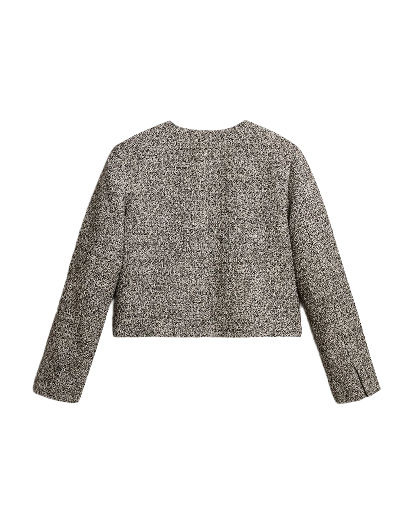 Women | Boxy Cropped Jacket Gray Bouclé Fabric | Black x Vintage White