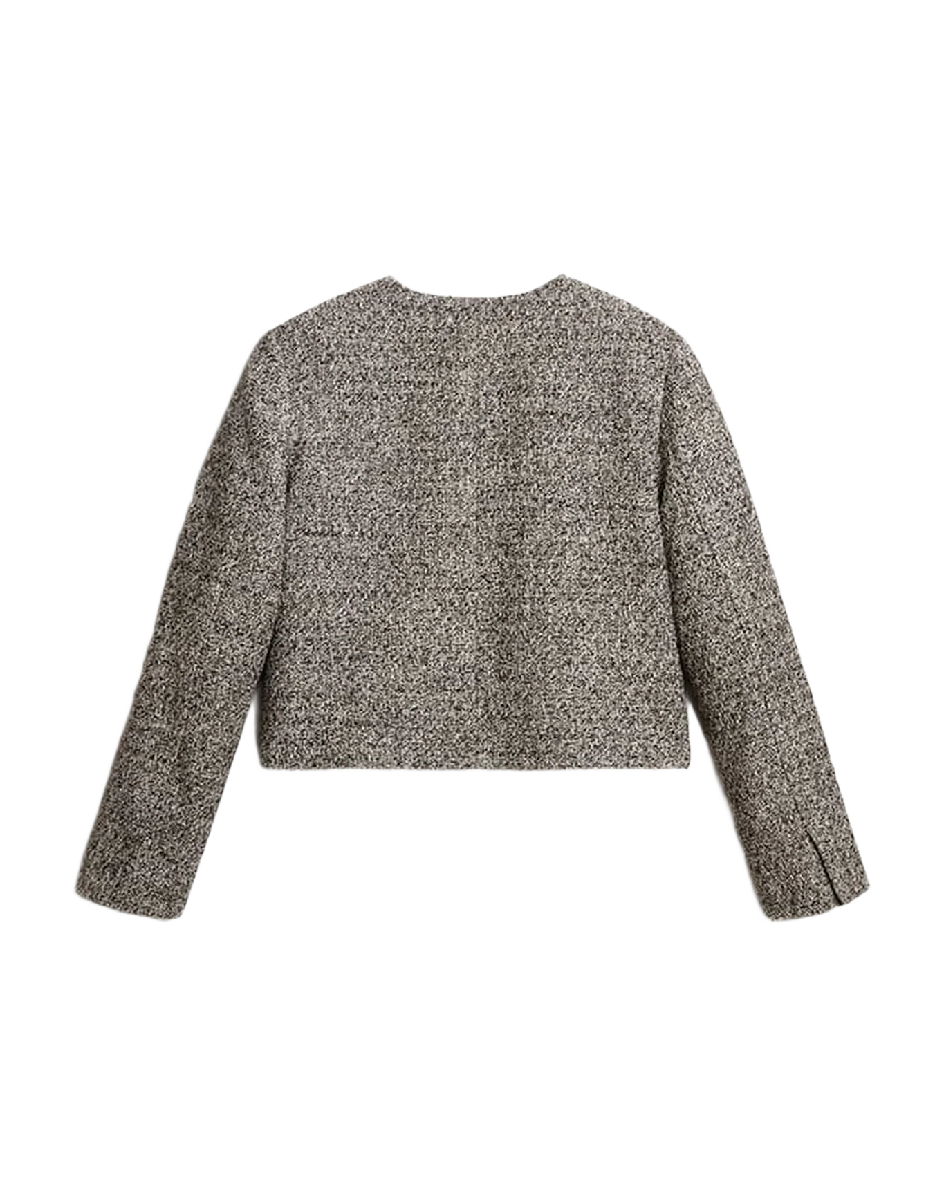 Women | Boxy Cropped Jacket Gray Bouclé Fabric | Black x Vintage White - Image 2